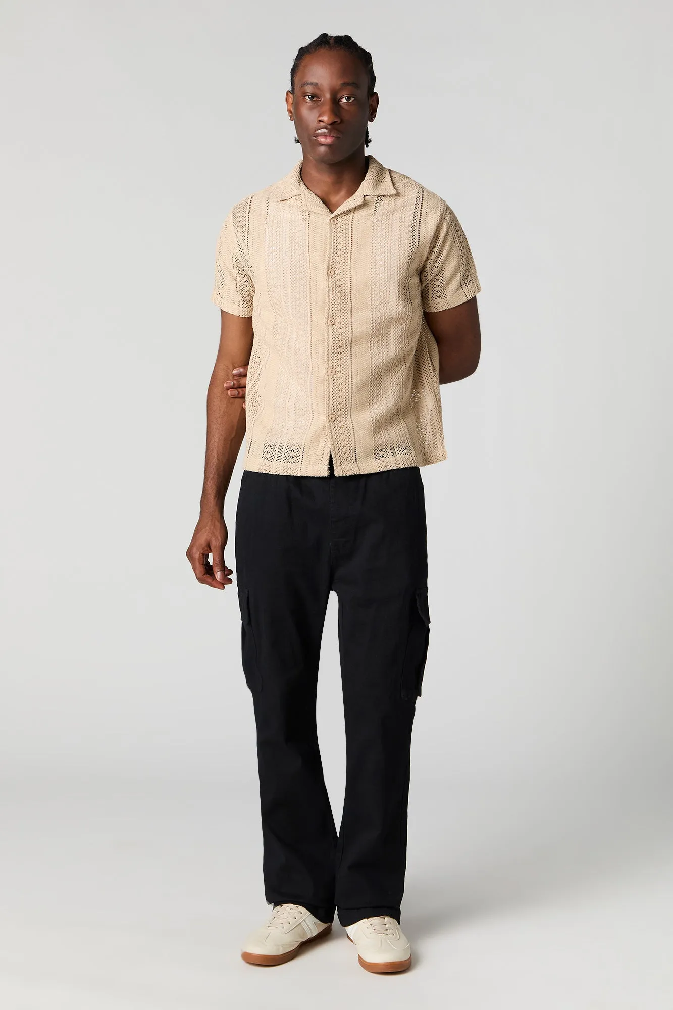 Crochet Button-Up Short Sleeve Top sold by Urban Planet product image thumbnail 3