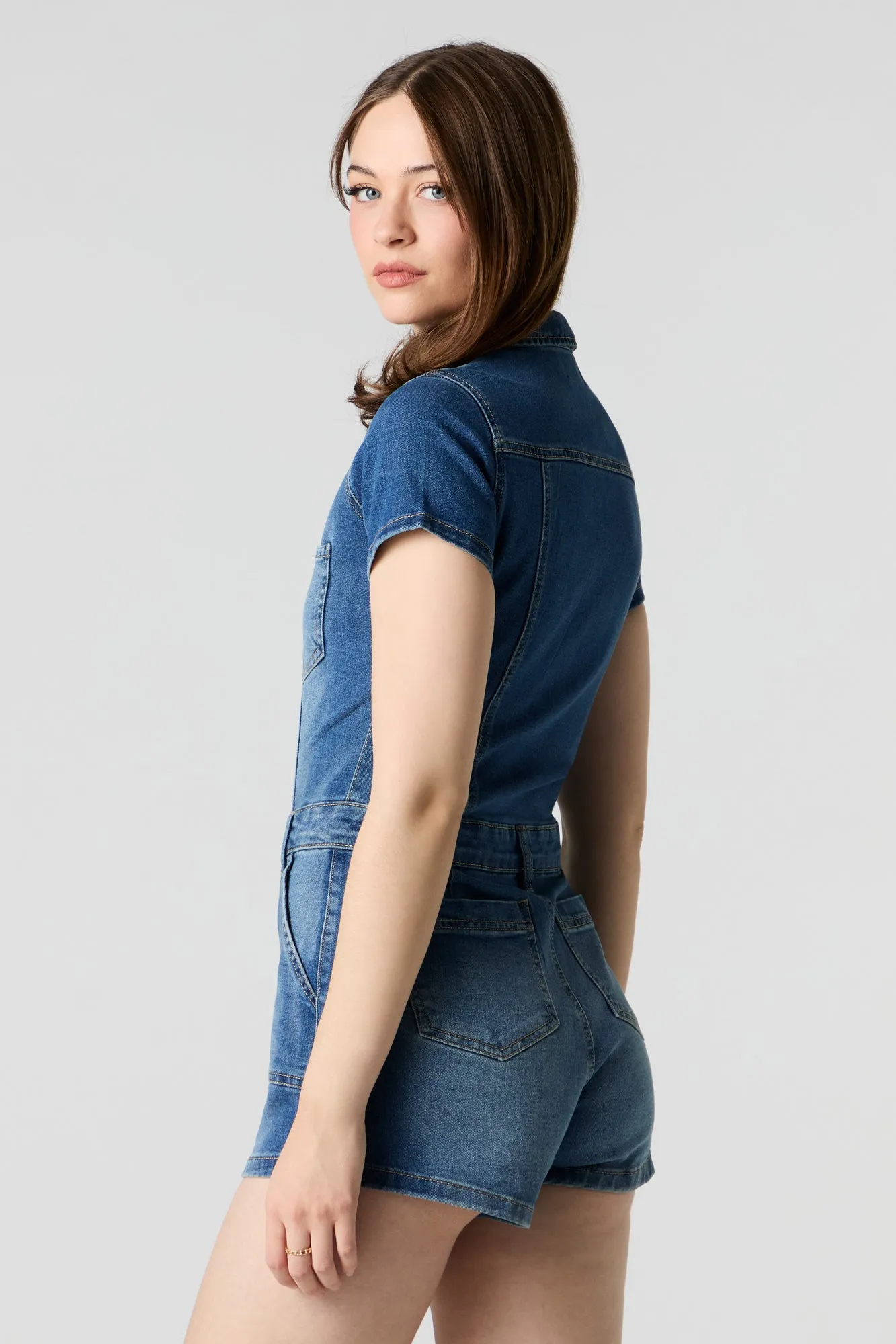 Denim Zip-Up Romper sold by Urban Planet product image thumbnail 5