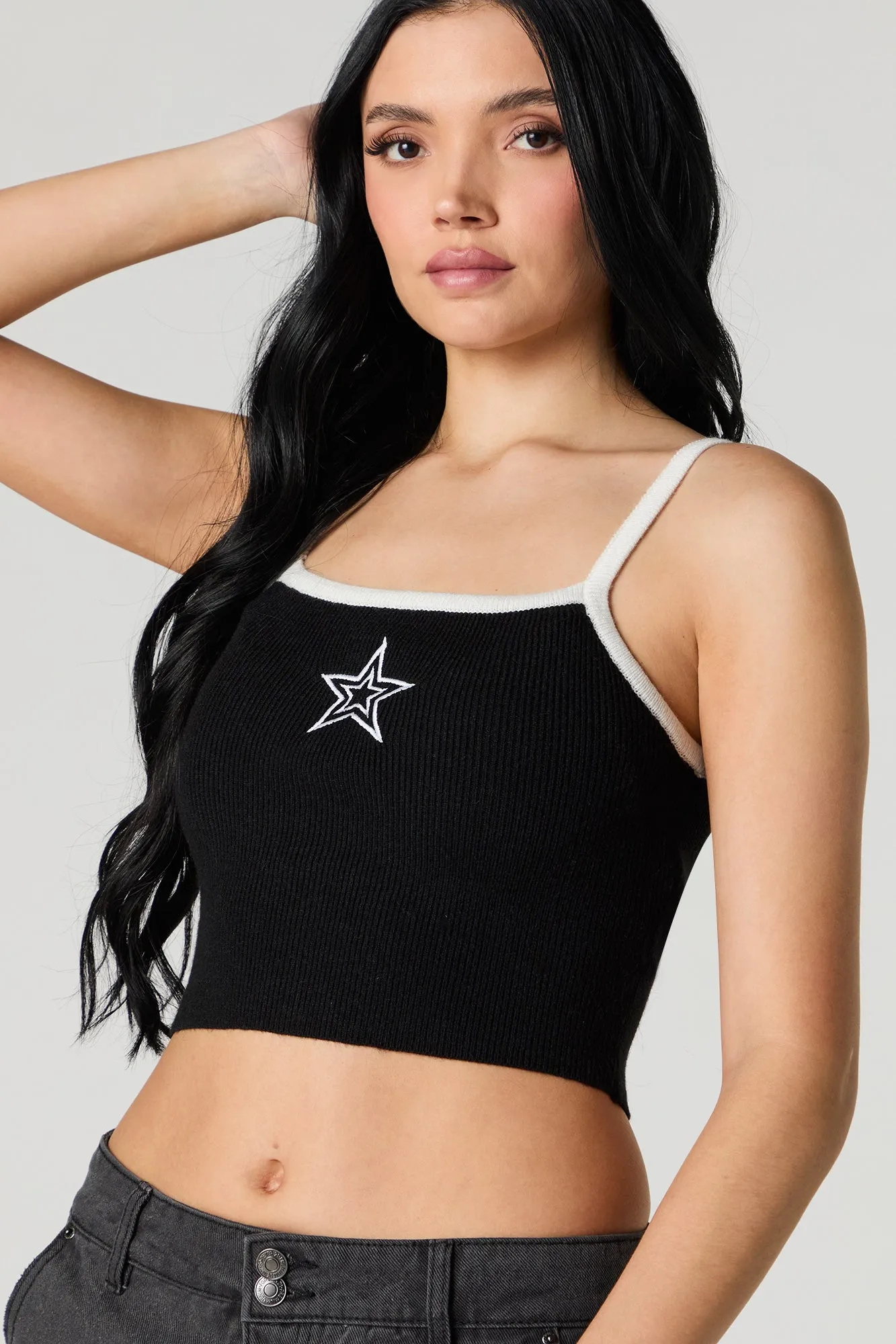 Star Embroidered Ribbed Knit Tank sold by Urban Planet product image thumbnail 4