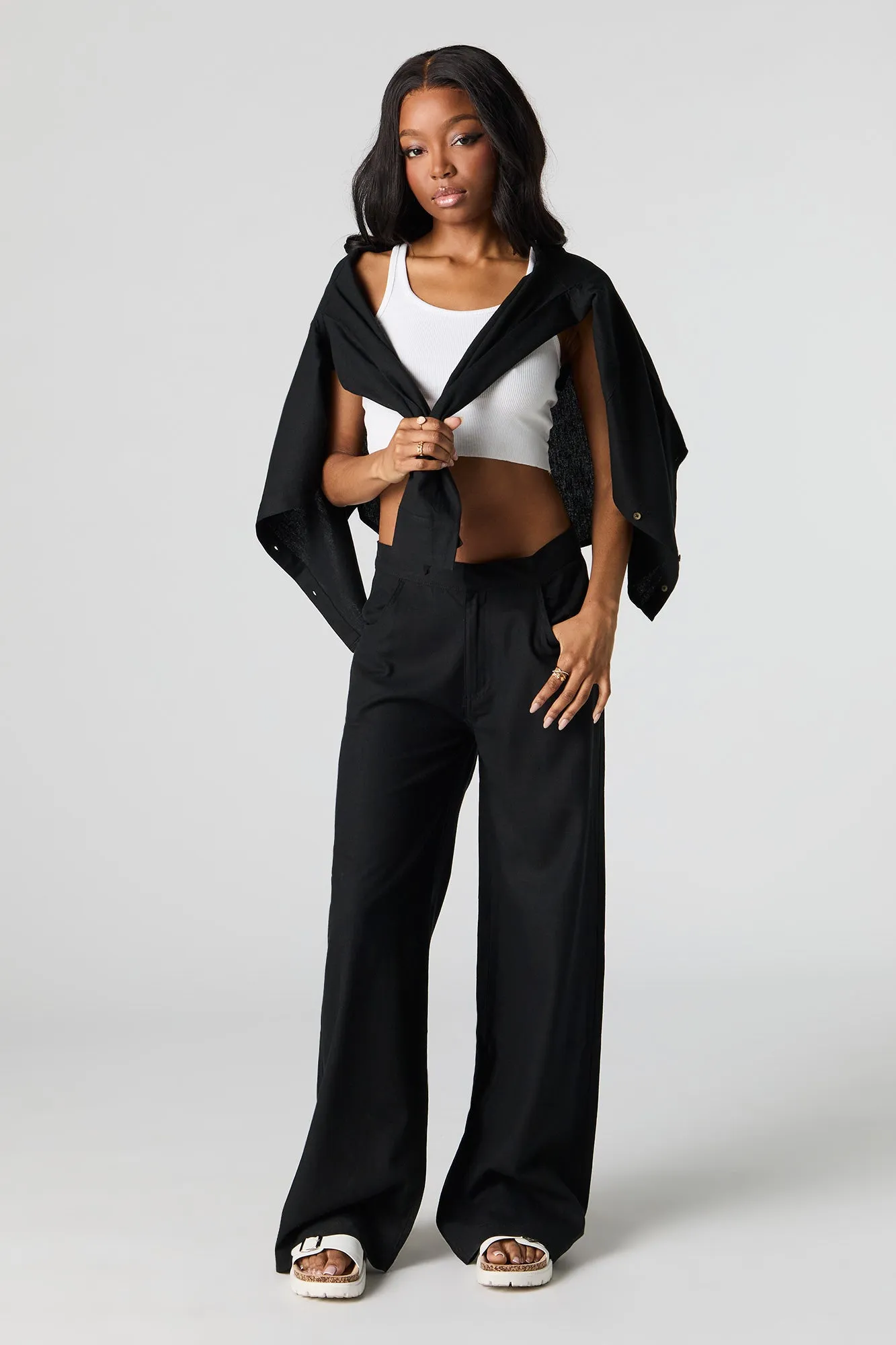 Pantalon à jambe droite en mélange de lin sold by Urban Planet product image thumbnail 4