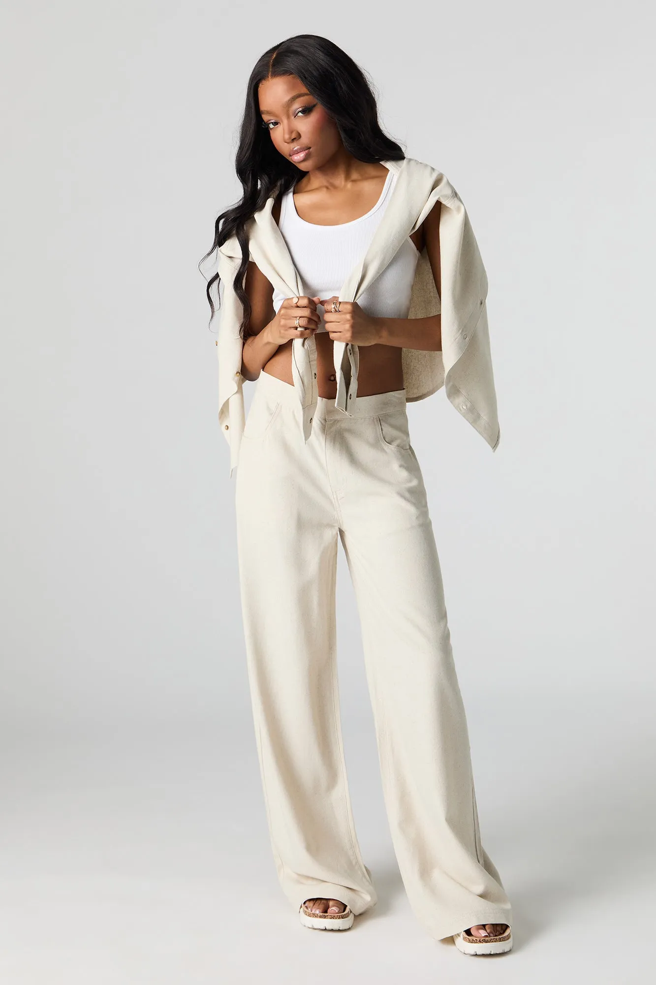 Pantalon à jambe droite en mélange de lin sold by Urban Planet