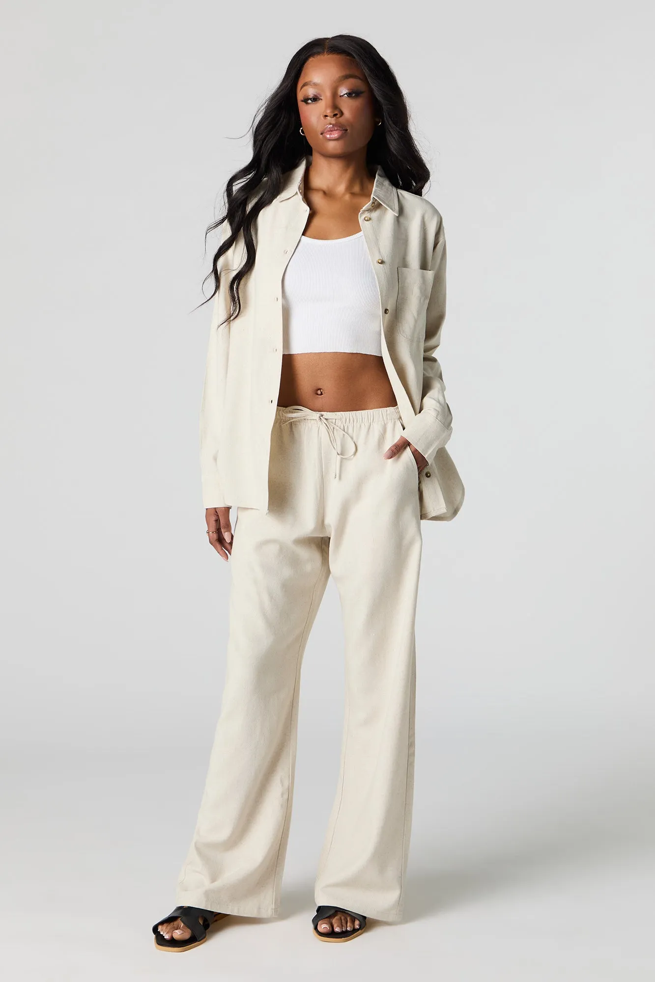 Linen-Blend Drawstring Pant sold by Urban Planet