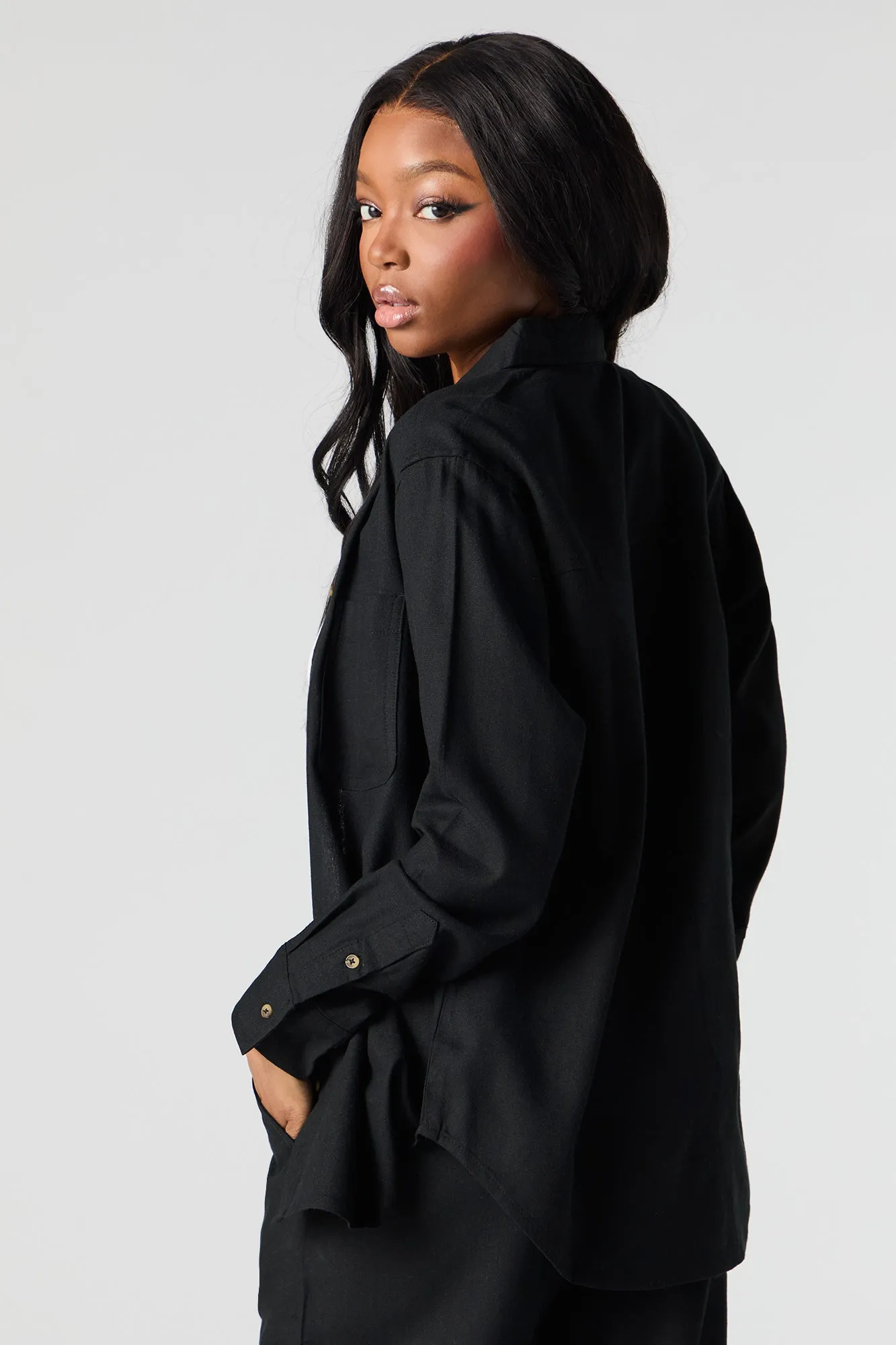 Haut boutonné en mélange de lin à manches longues sold by Urban Planet product image thumbnail 5