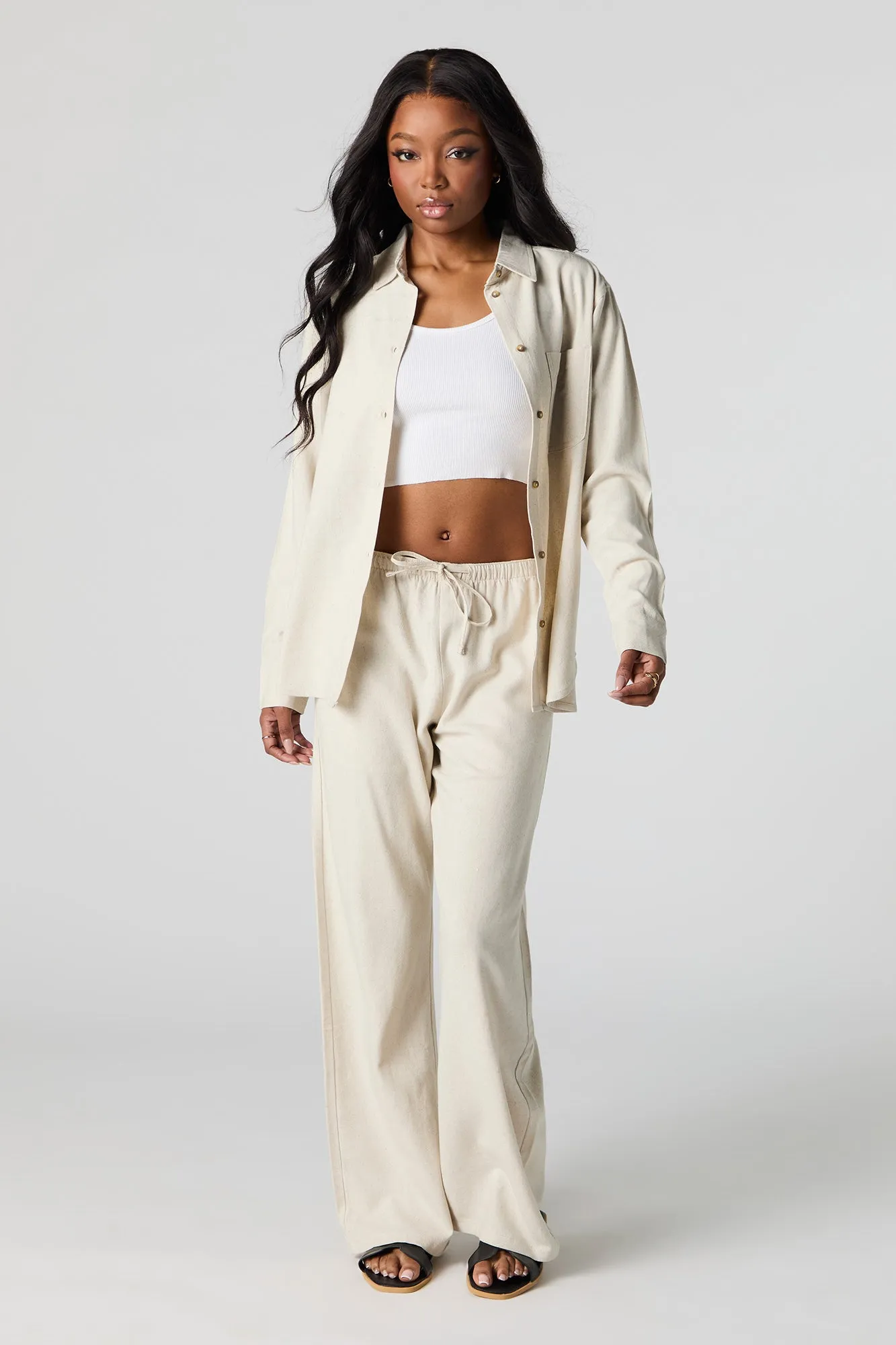 Haut boutonné en mélange de lin à manches longues sold by Urban Planet product image thumbnail 3