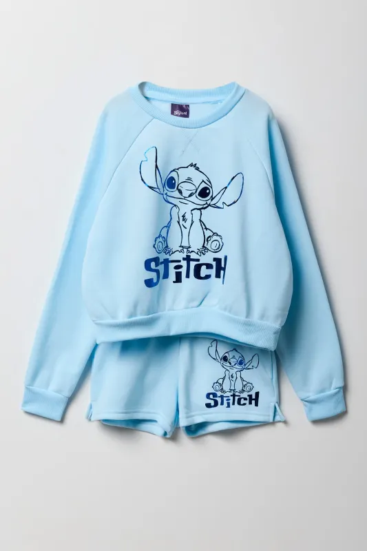 Girls Stitch Graphic Blue Sweatshirt & Short 2 Piece Set sold by Urban Planet
