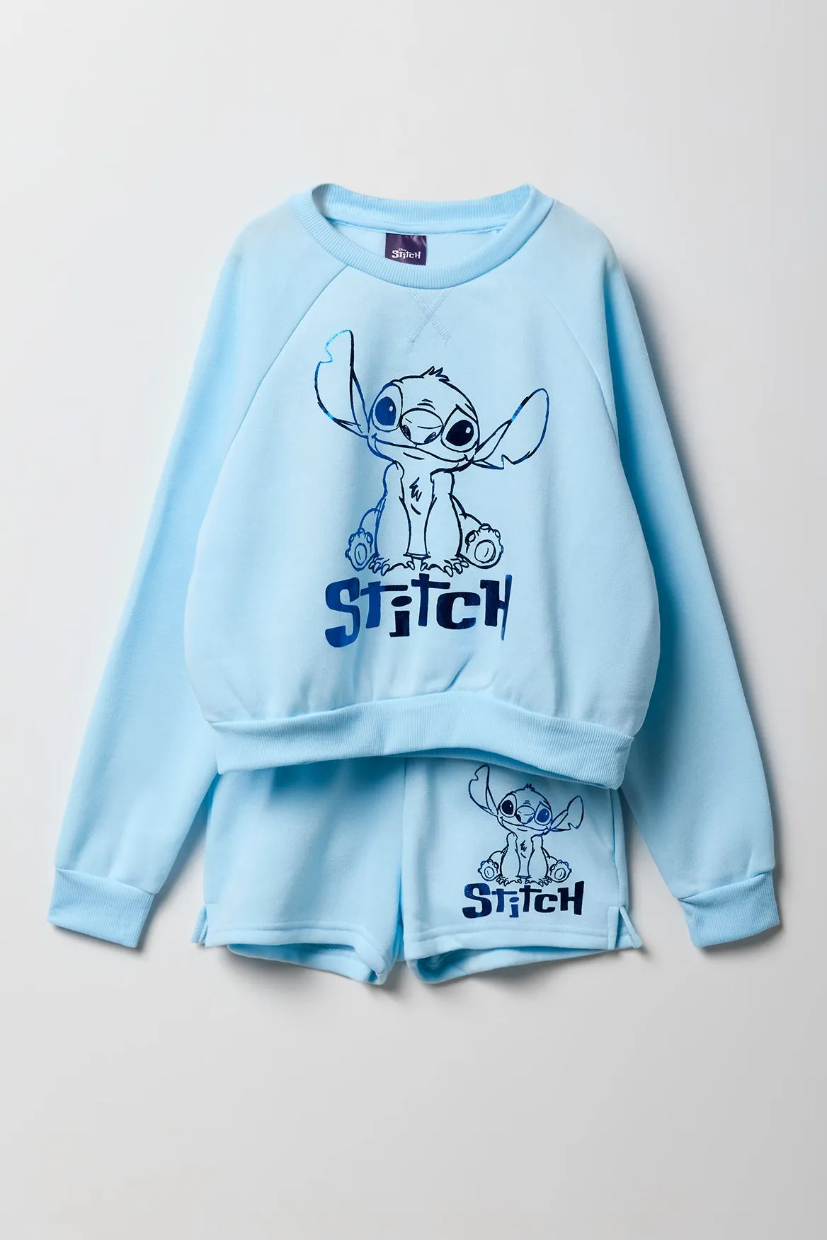 Girls Stitch Graphic Blue Sweatshirt & Short 2 Piece Set sold by Urban Planet