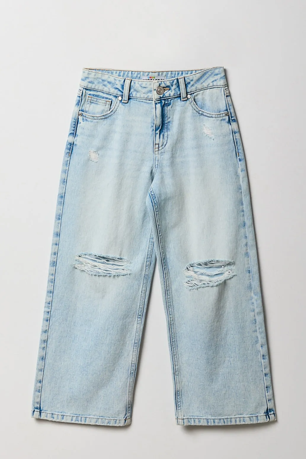 Jean mi-taille d'aspect usé à jambe large pour fille sold by Urban Planet