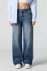Jean extensible délavé foncé vintage à jambe large et taille haute sold by Urban Planet
