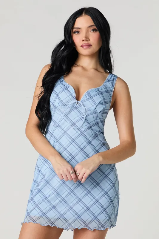 Printed Mesh Tie Front A-Line Mini Dress made by Urban Planet