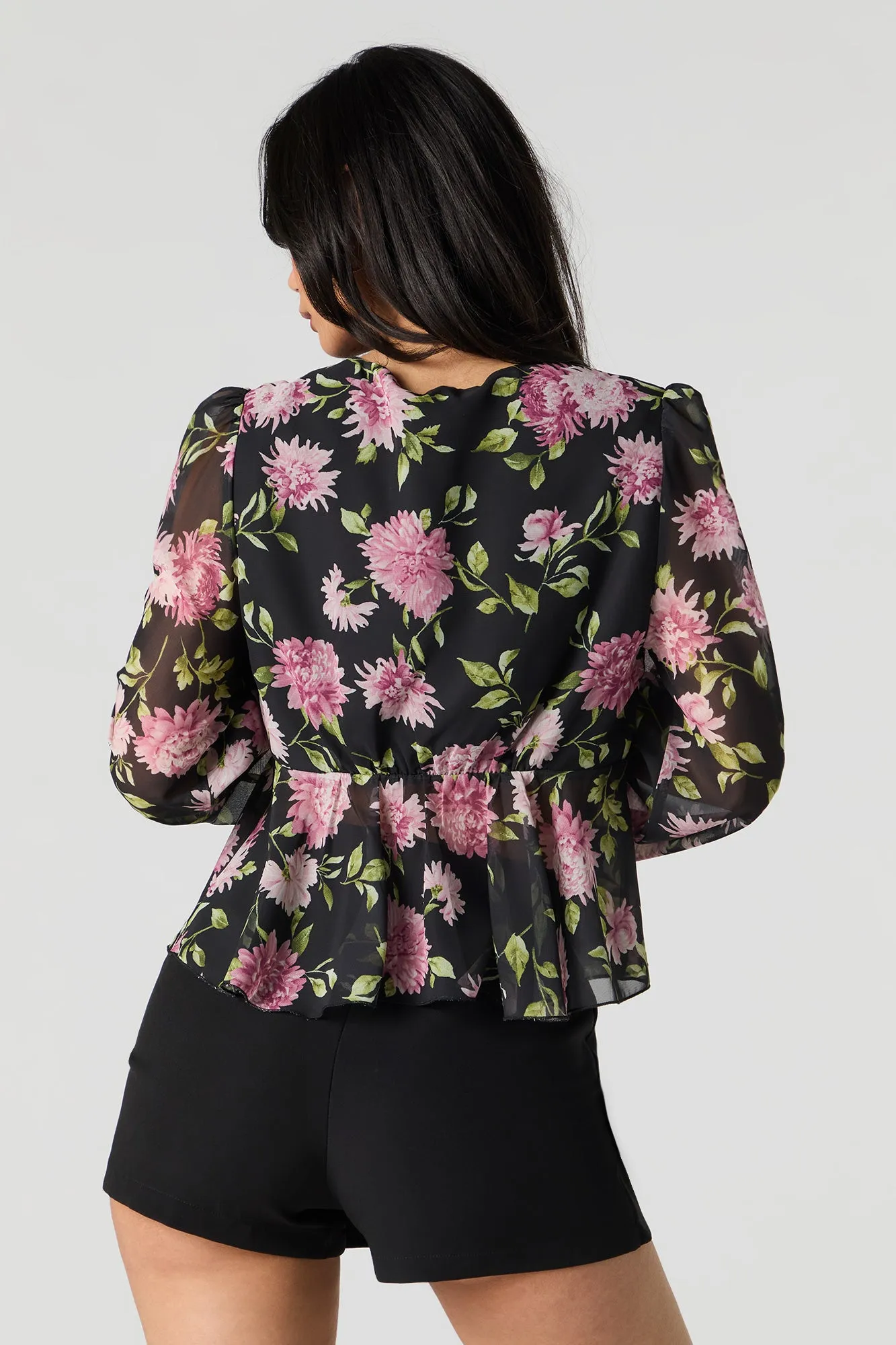 Floral Chiffon Tie Front Long Sleeve Flowy Top sold by Urban Planet product image thumbnail 2