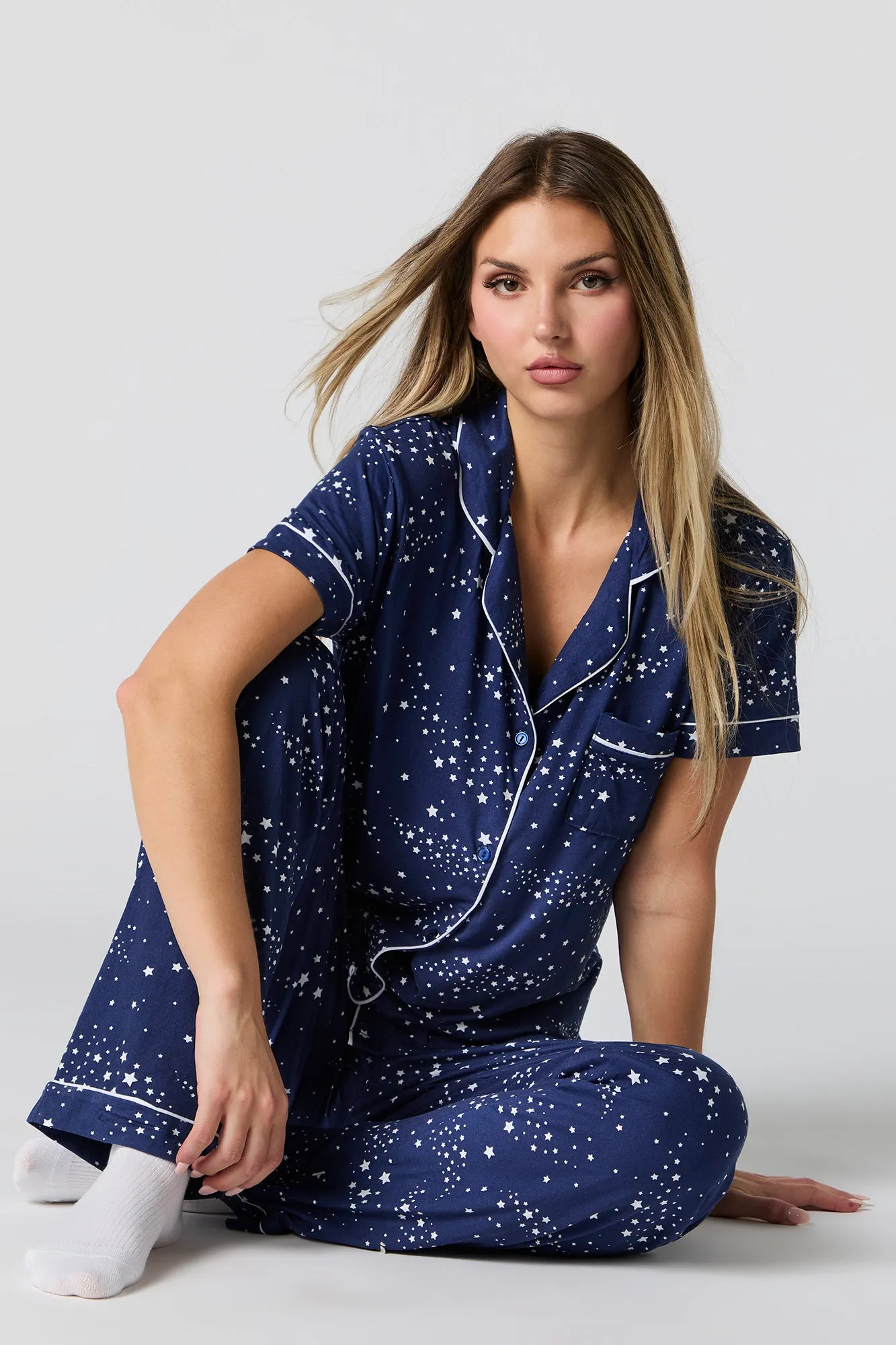 Printed Button-Up T-Shirt & Pant 2 Piece Pajama Set sold by Urban Planet