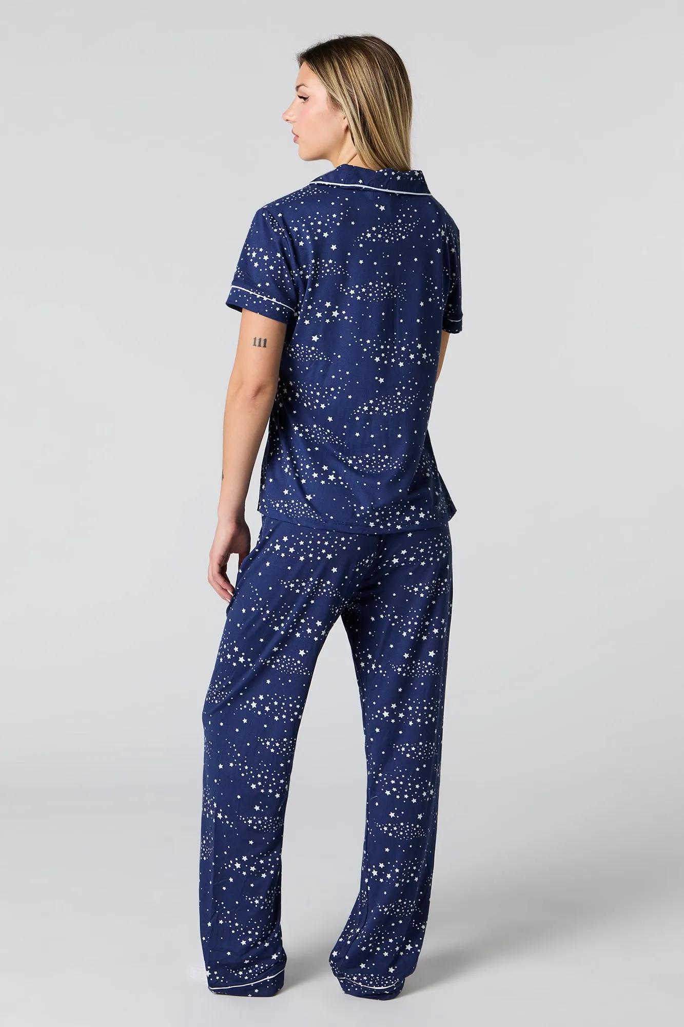 Printed Button-Up T-Shirt & Pant 2 Piece Pajama Set sold by Urban Planet product image thumbnail 4