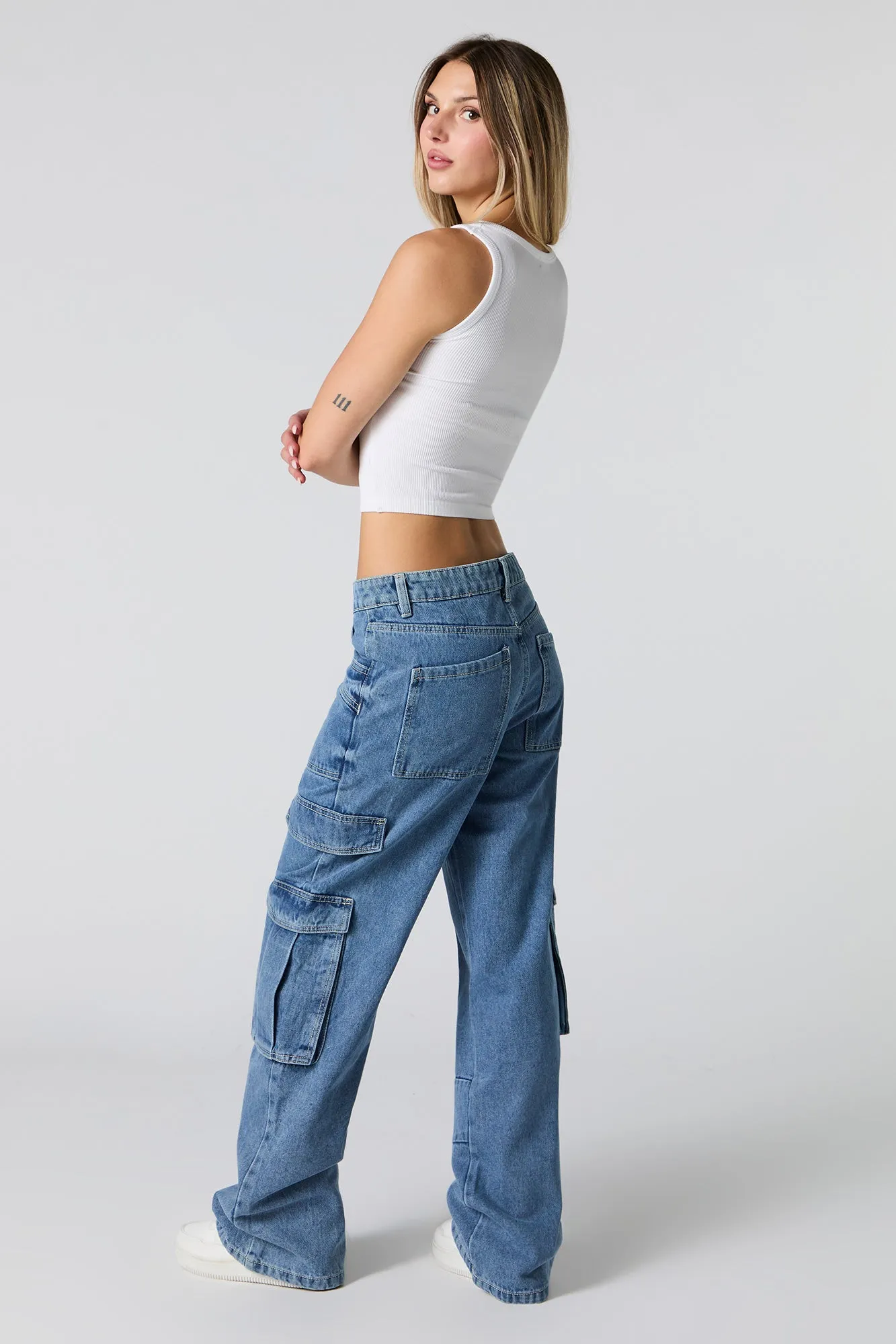 Jean cargo rigide baggy à jambe large et taille haute sold by Urban Planet product image thumbnail 3