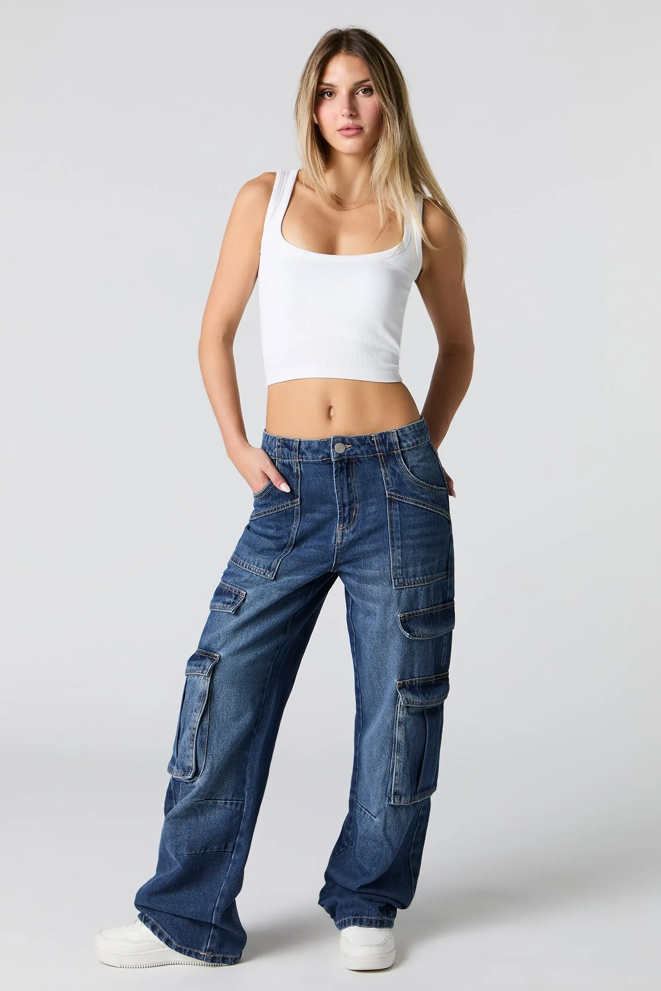 Jean cargo rigide baggy à jambe large et taille haute sold by Urban Planet product image thumbnail 4