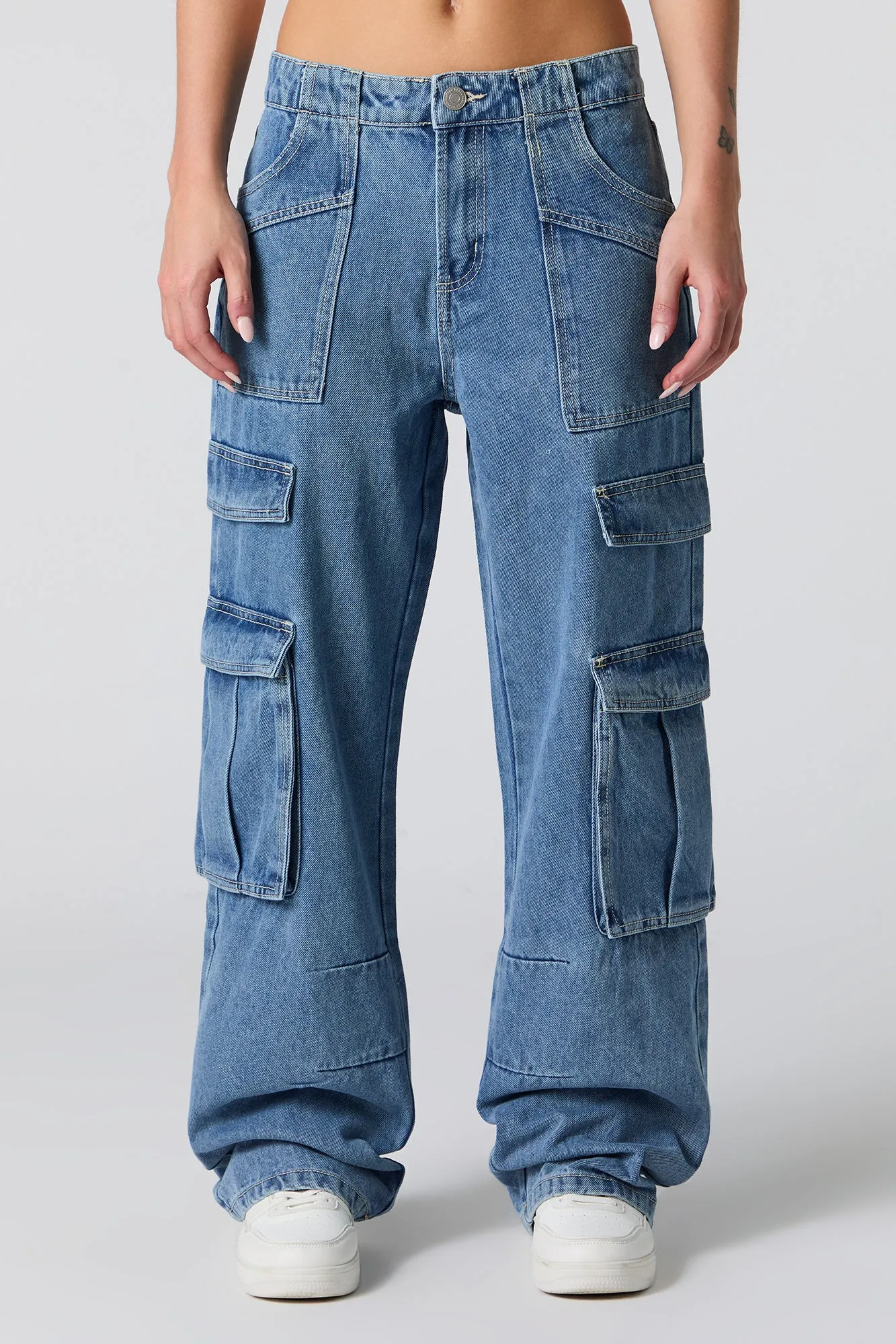 Jean cargo rigide baggy à jambe large et taille haute sold by Urban Planet product image thumbnail 2