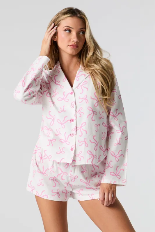 Flannel Button-Up Top & Short 2 Piece Pajama Set sold by Urban Planet