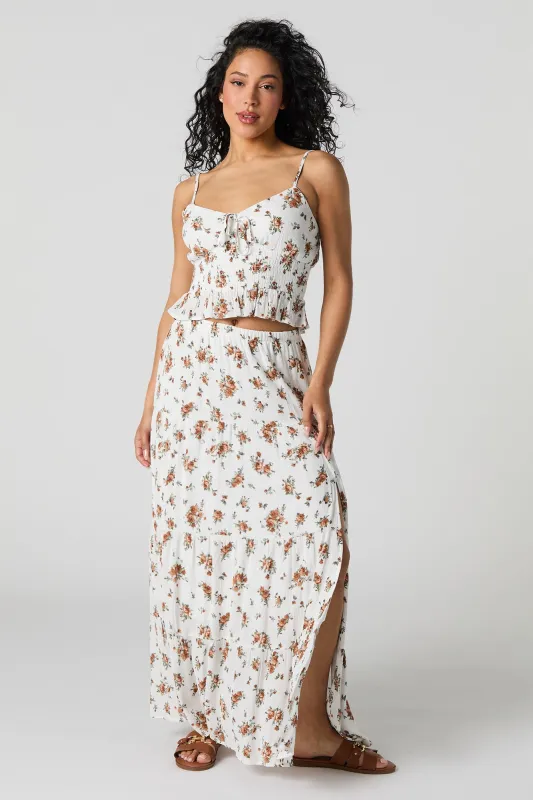 Floral Tiered Slit Maxi Skirt sold by Urban Planet