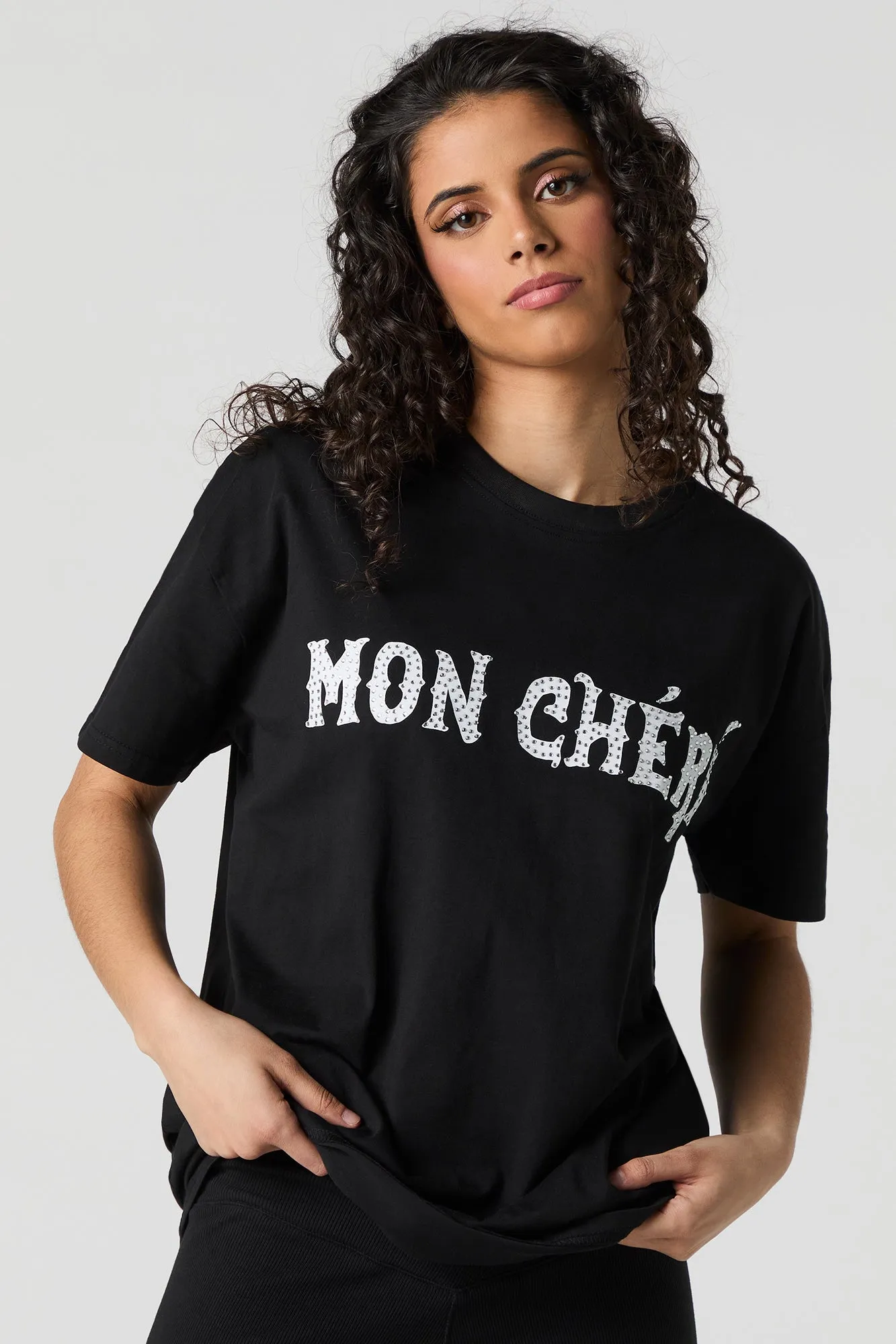 Mon Cherie Graphic Rhinestone Oversized T-Shirt sold by Urban Planet