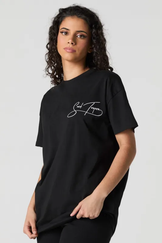 Saint Tropez Embroidered Oversized T-Shirt sold by Urban Planet