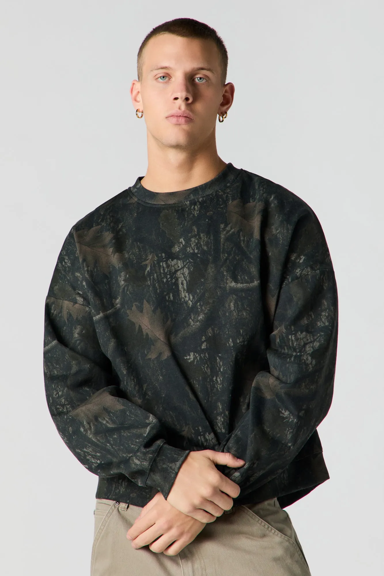 Camo Print Fleece Sweatshirt sold by Urban Planet