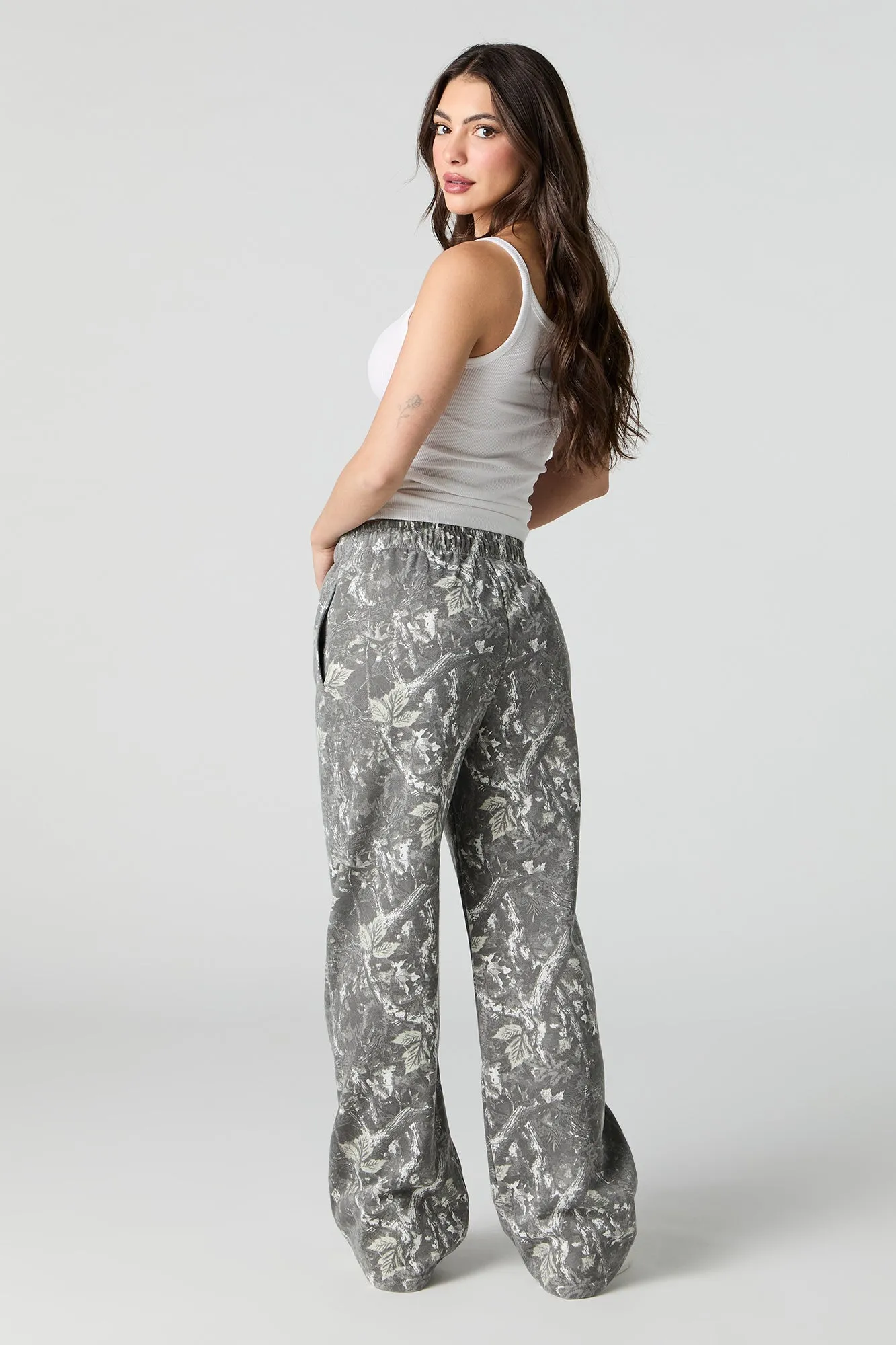 Fleece Camo Print Wide Leg Sweatpant sold by Urban Planet product image thumbnail 3