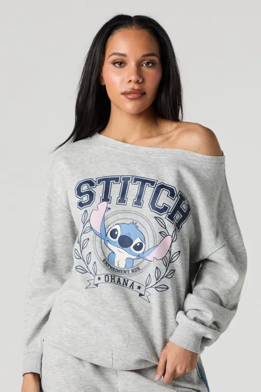 Stitch Graphic Fleece Off Shoulder Sweatshirt sold by Urban Planet