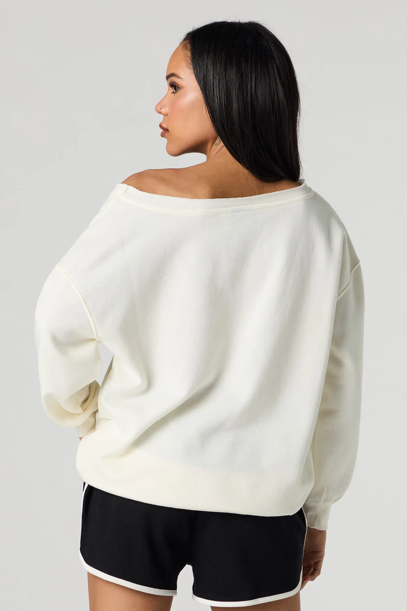 Stitch Graphic Fleece Off Shoulder Sweatshirt sold by Urban Planet product image thumbnail 5