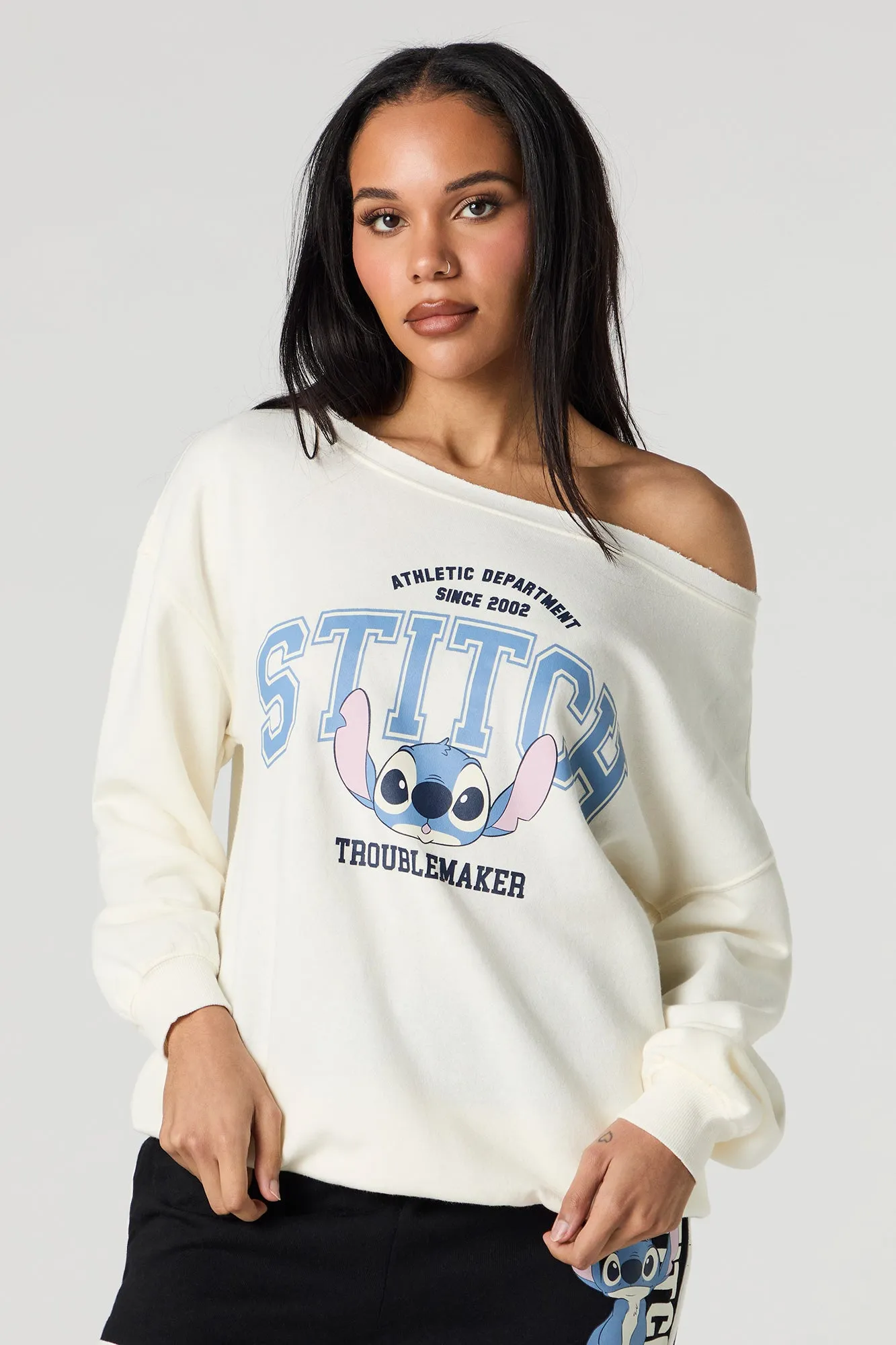 Stitch Graphic Fleece Off Shoulder Sweatshirt sold by Urban Planet product image thumbnail 4