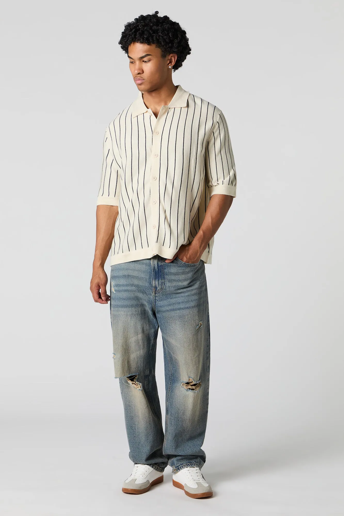 Striped Knit Button-Up Top sold by Urban Planet product image thumbnail 3