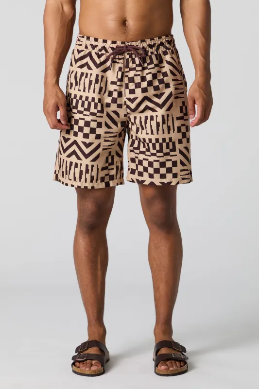 Short de bain à imprimé abstrait à carreaux sold by Urban Planet