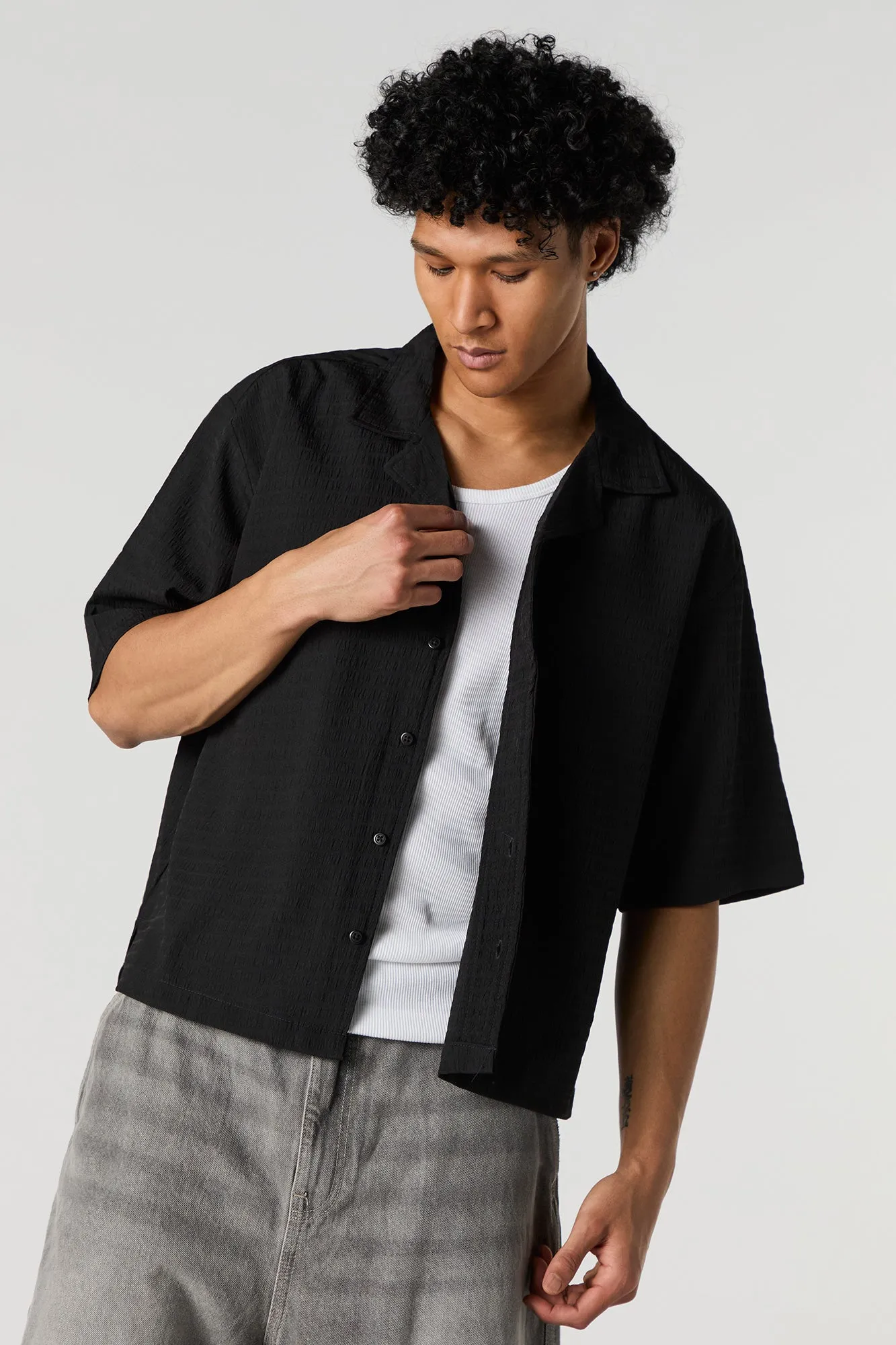 Textured Short Sleeve Button-Up Top sold by Urban Planet product image thumbnail 4