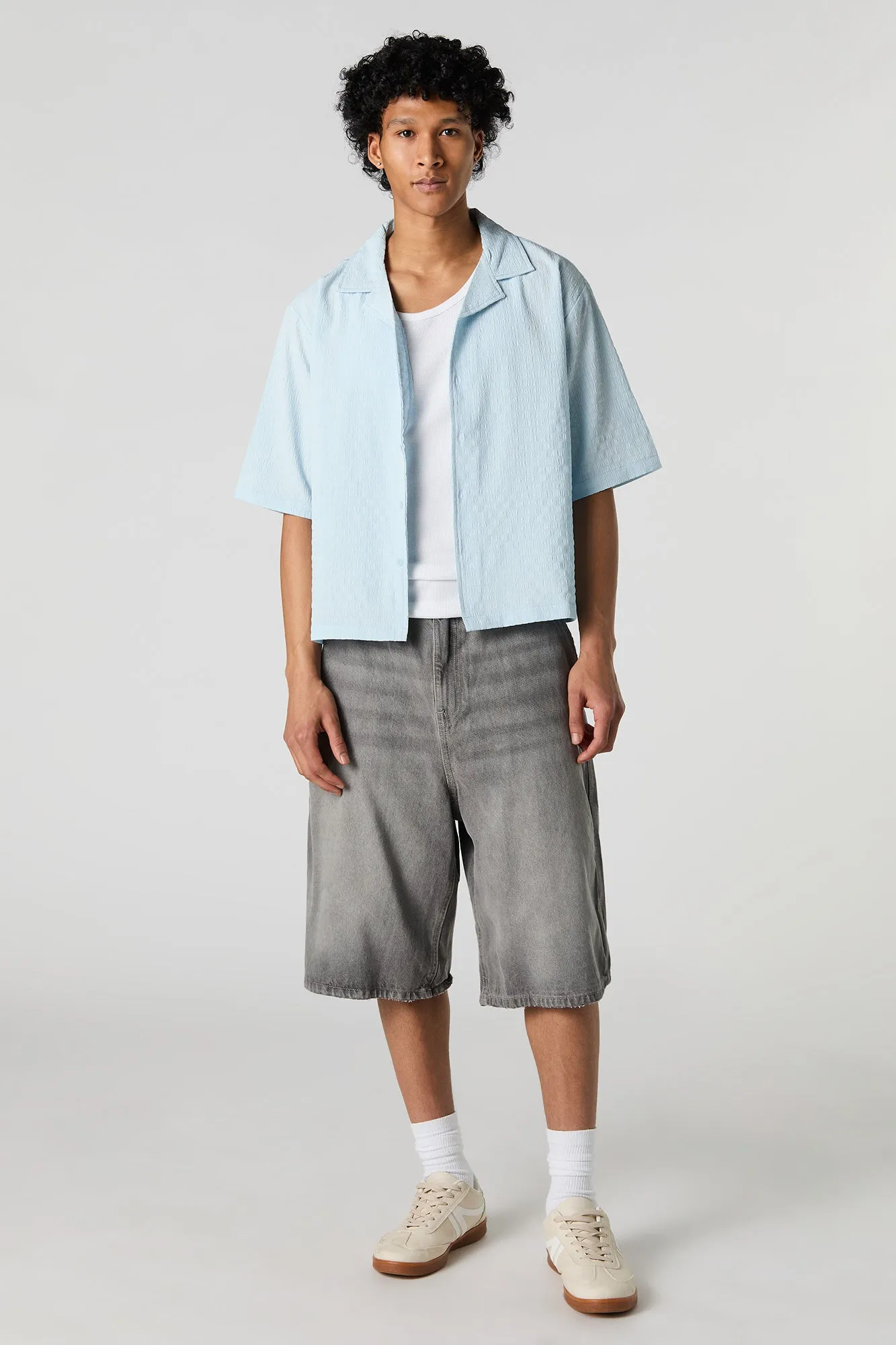 Textured Short Sleeve Button-Up Top sold by Urban Planet product image thumbnail 3