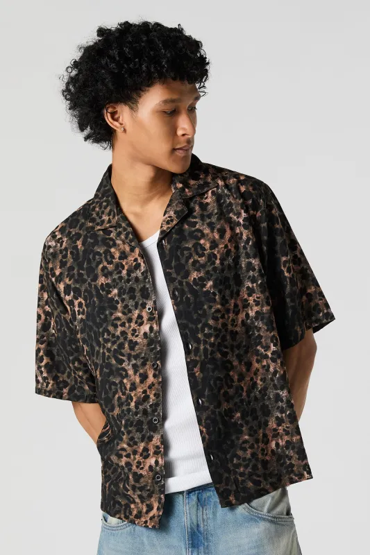 Cheetah Print Short Sleeve Button-Up Top made by Urban Planet