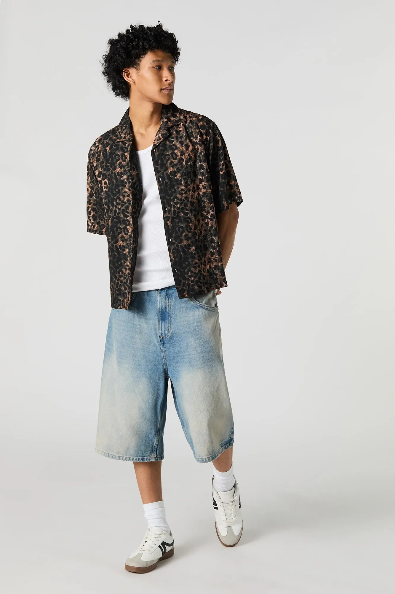 Cheetah Print Short Sleeve Button-Up Top sold by Urban Planet product image thumbnail 3