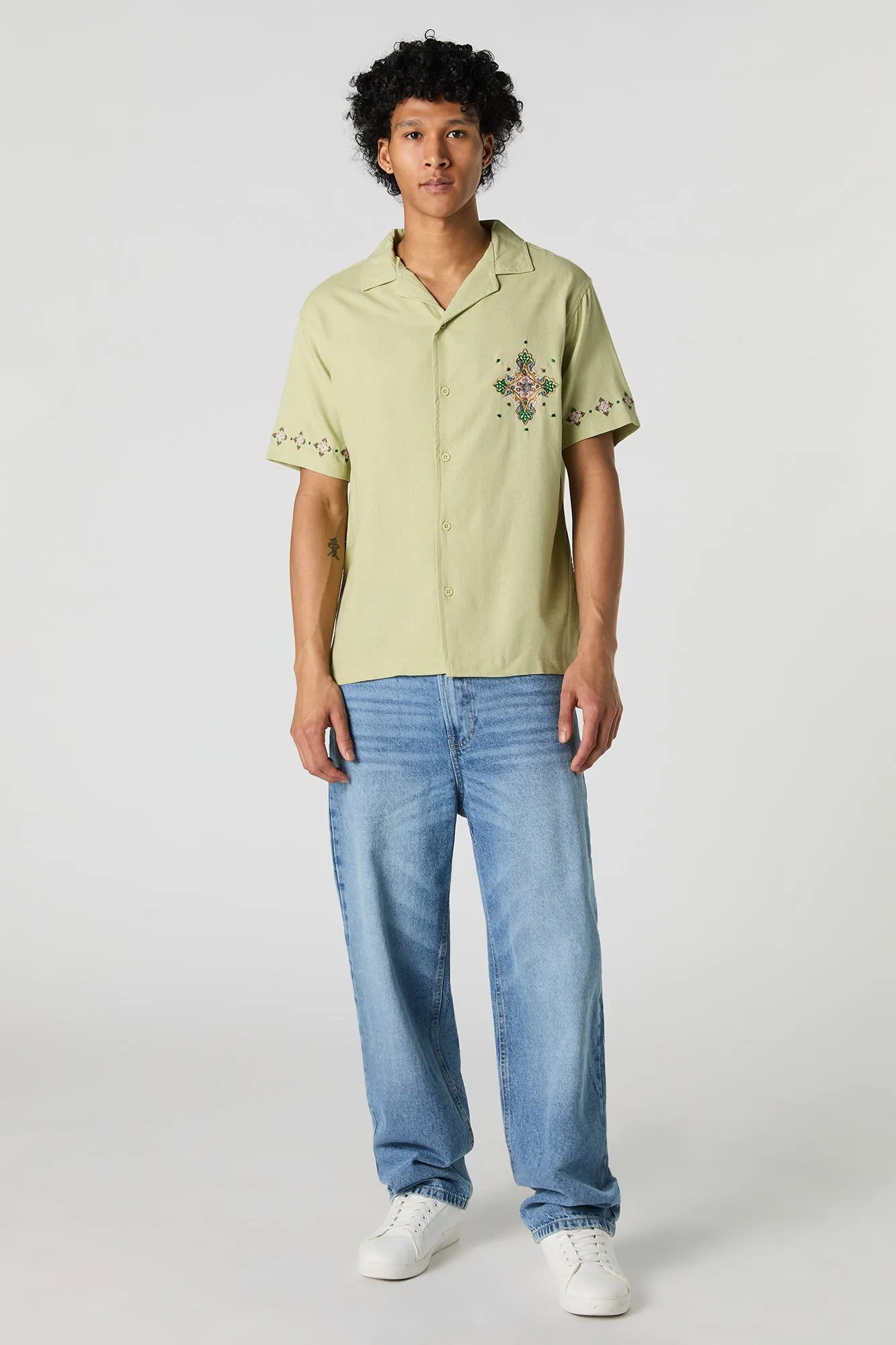 Linen-Blend Embroidered Button-Up Top sold by Urban Planet product image thumbnail 3