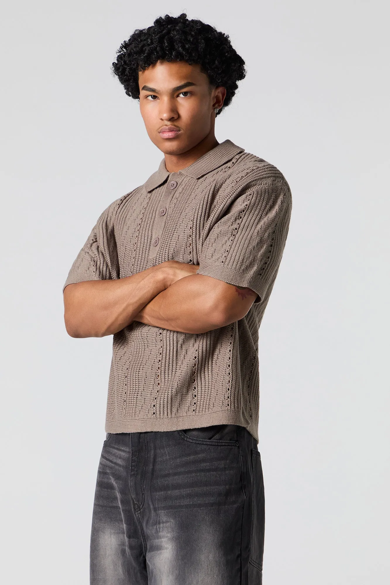 Textured Open Knit Polo sold by Urban Planet product image thumbnail 4