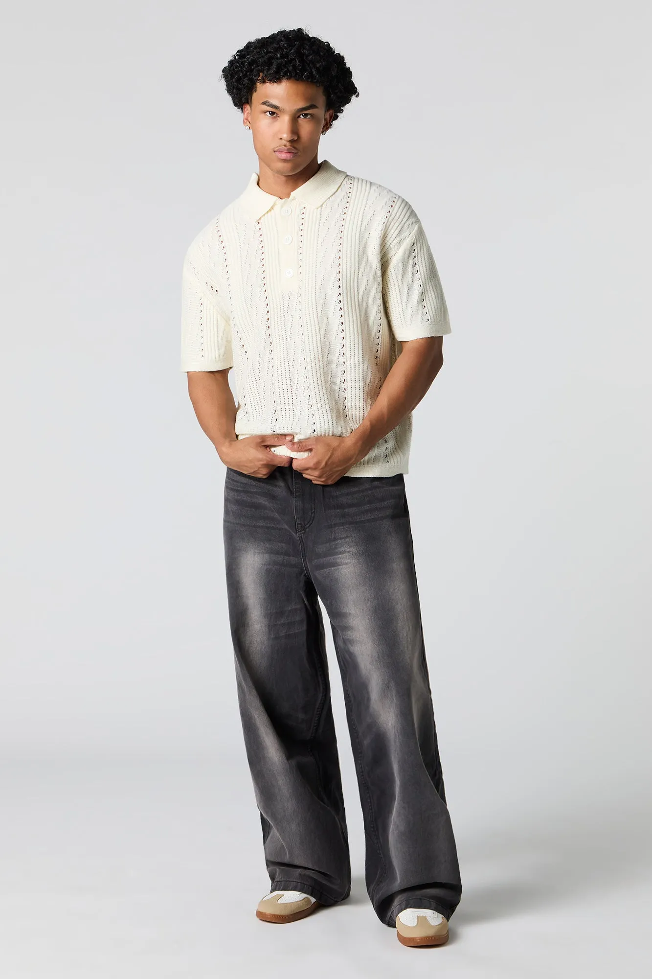 Textured Open Knit Polo sold by Urban Planet product image thumbnail 3