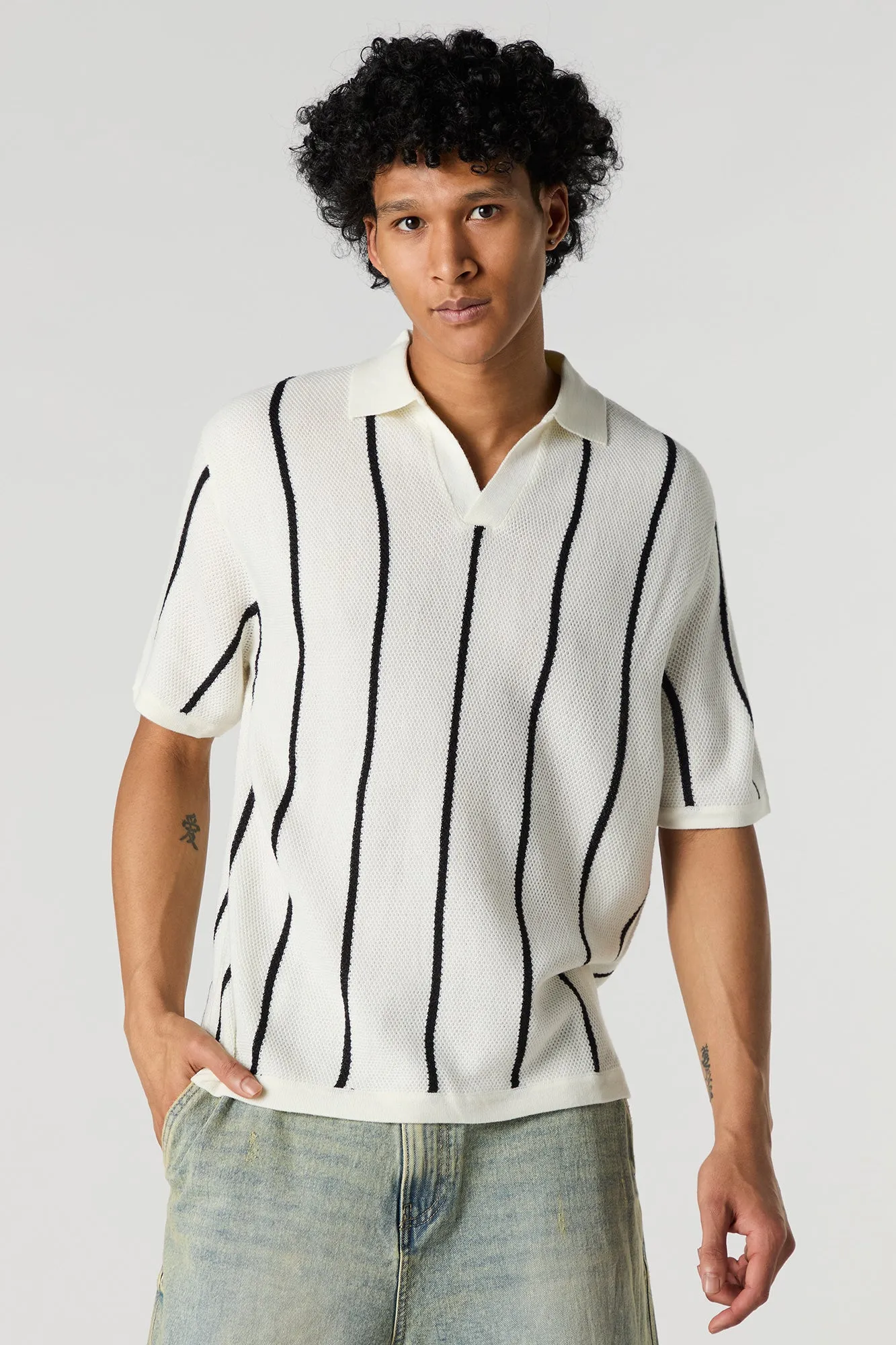 Vertical Striped Textured Knit Polo sold by Urban Planet product image thumbnail 4