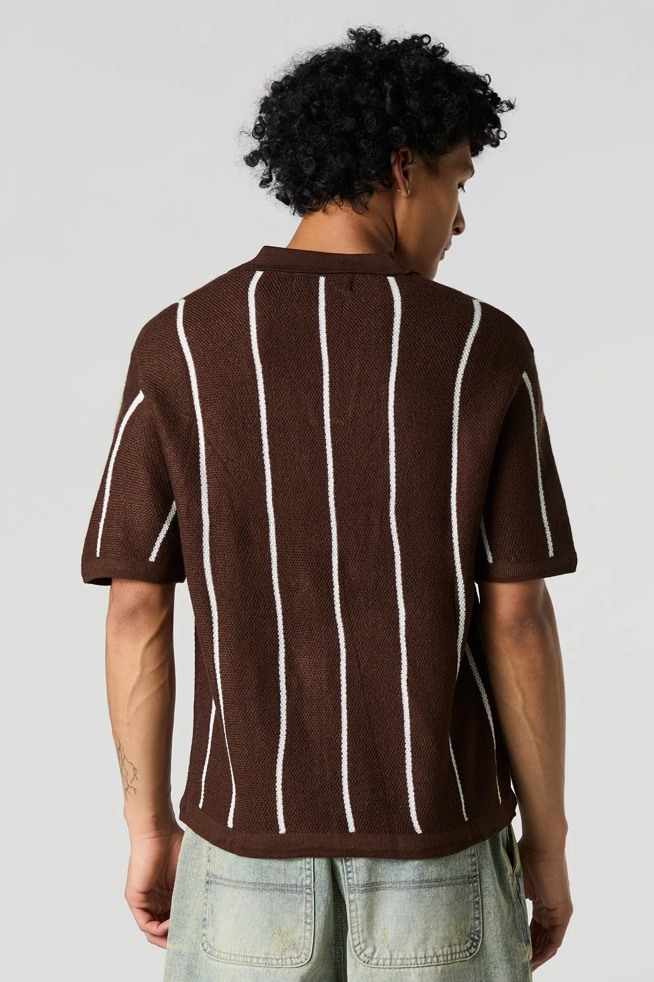 Vertical Striped Textured Knit Polo sold by Urban Planet product image thumbnail 2