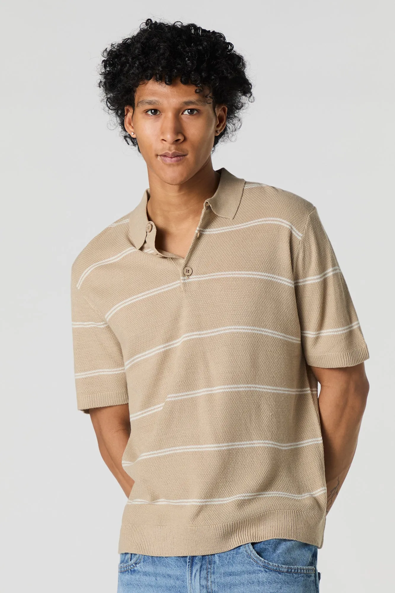 Striped Textured Knit Polo sold by Urban Planet product image thumbnail 4