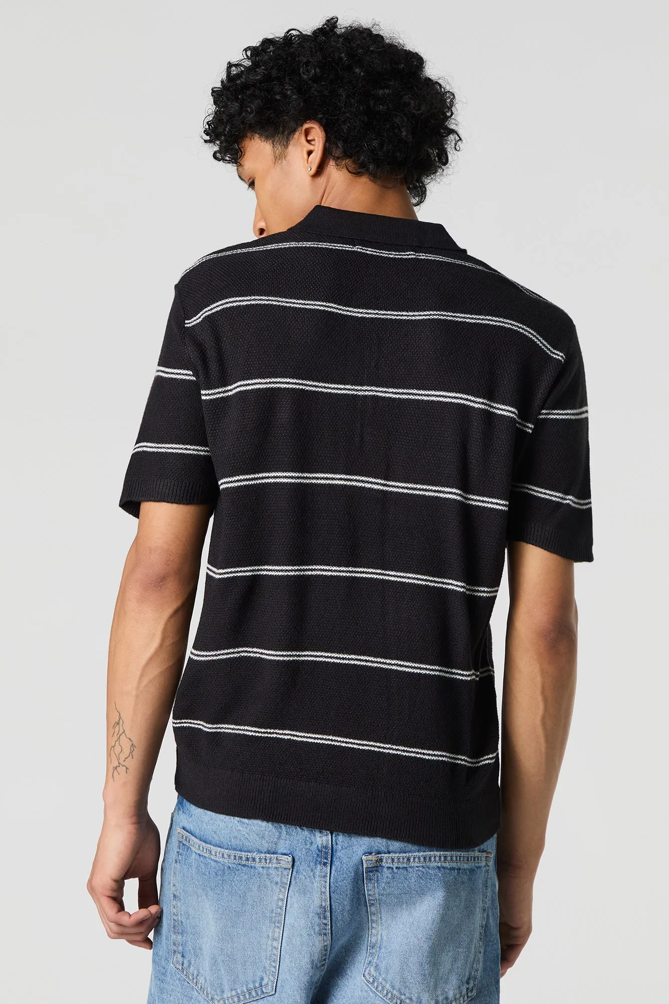 Striped Textured Knit Polo sold by Urban Planet product image thumbnail 2