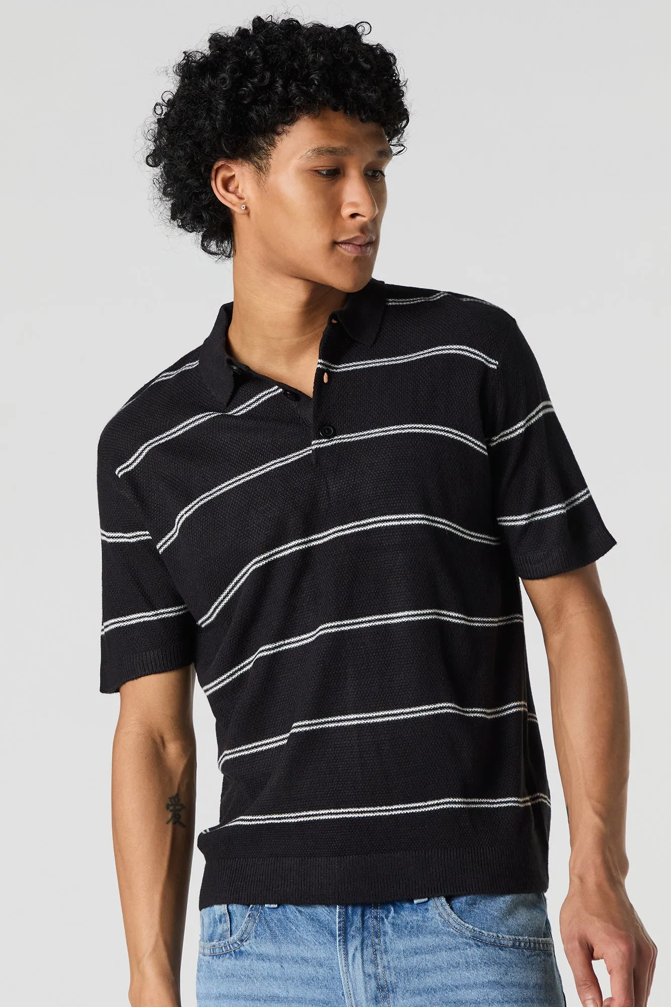 Striped Textured Knit Polo sold by Urban Planet