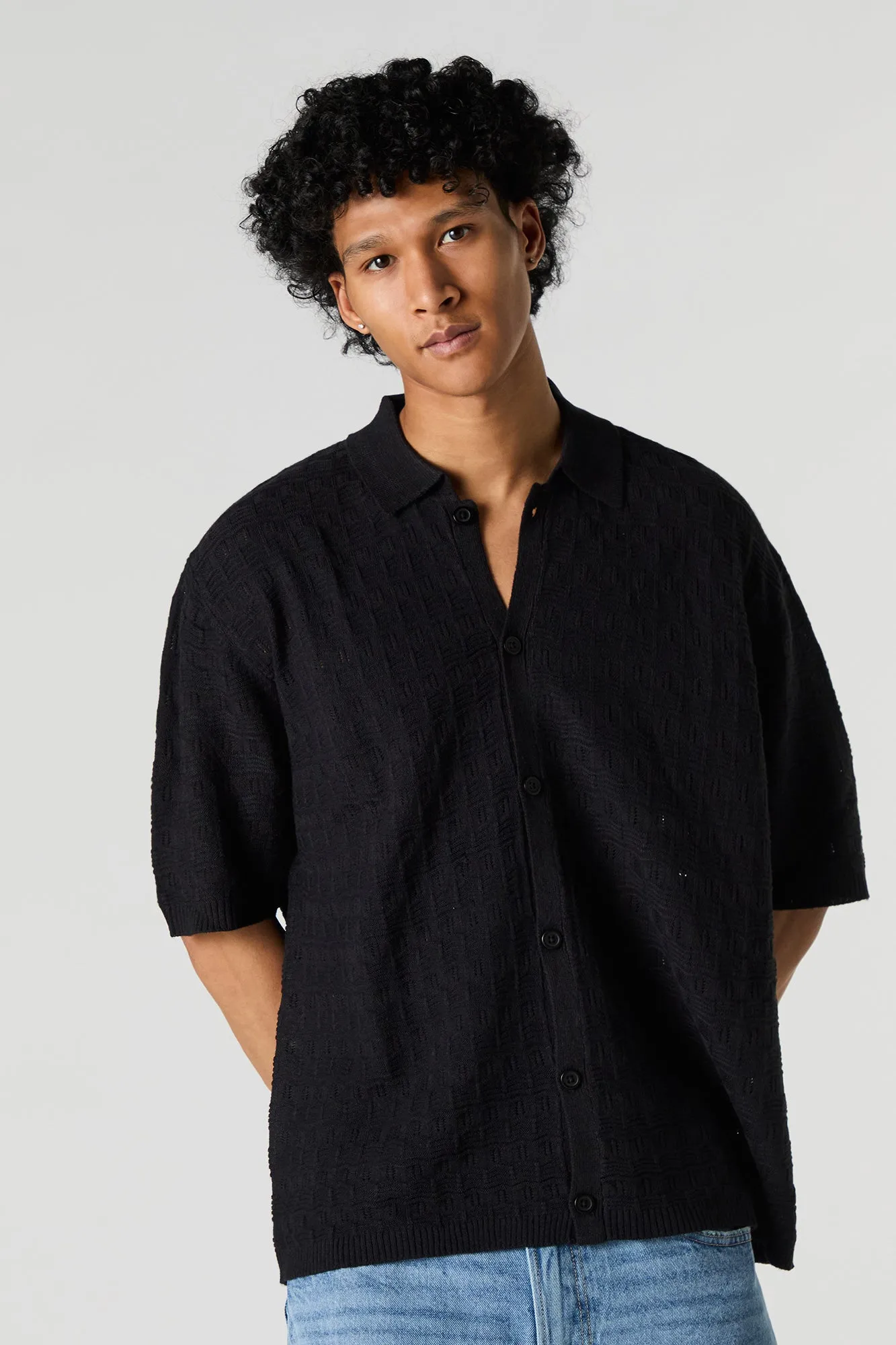 Textured Open Knit Button-Up Top sold by Urban Planet product image thumbnail 4