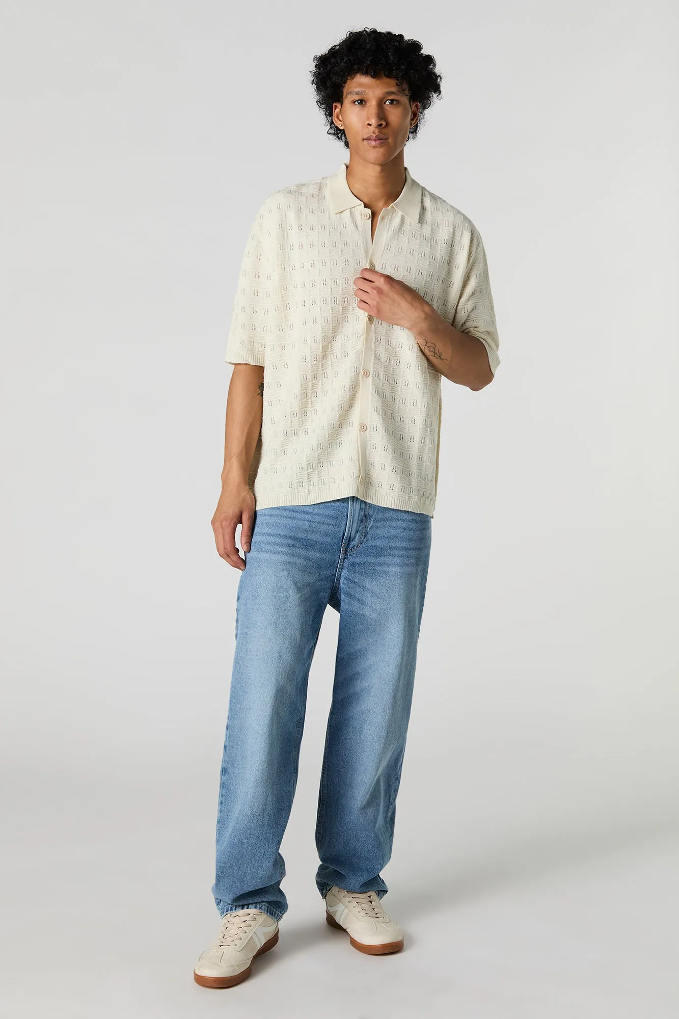 Textured Open Knit Button-Up Top sold by Urban Planet product image thumbnail 3