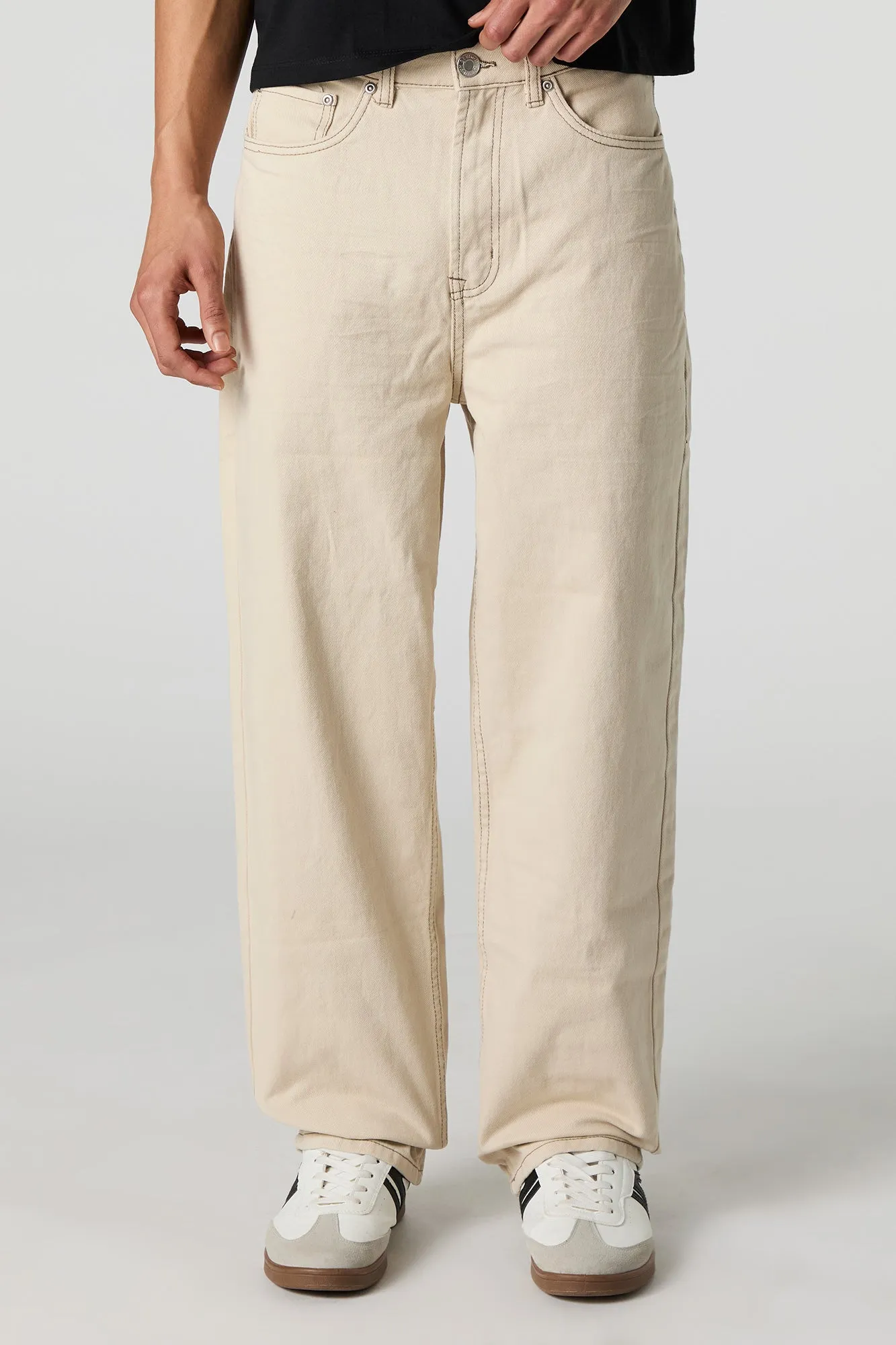 Jean baggy rigide à jambe large lavé kaki sold by Urban Planet