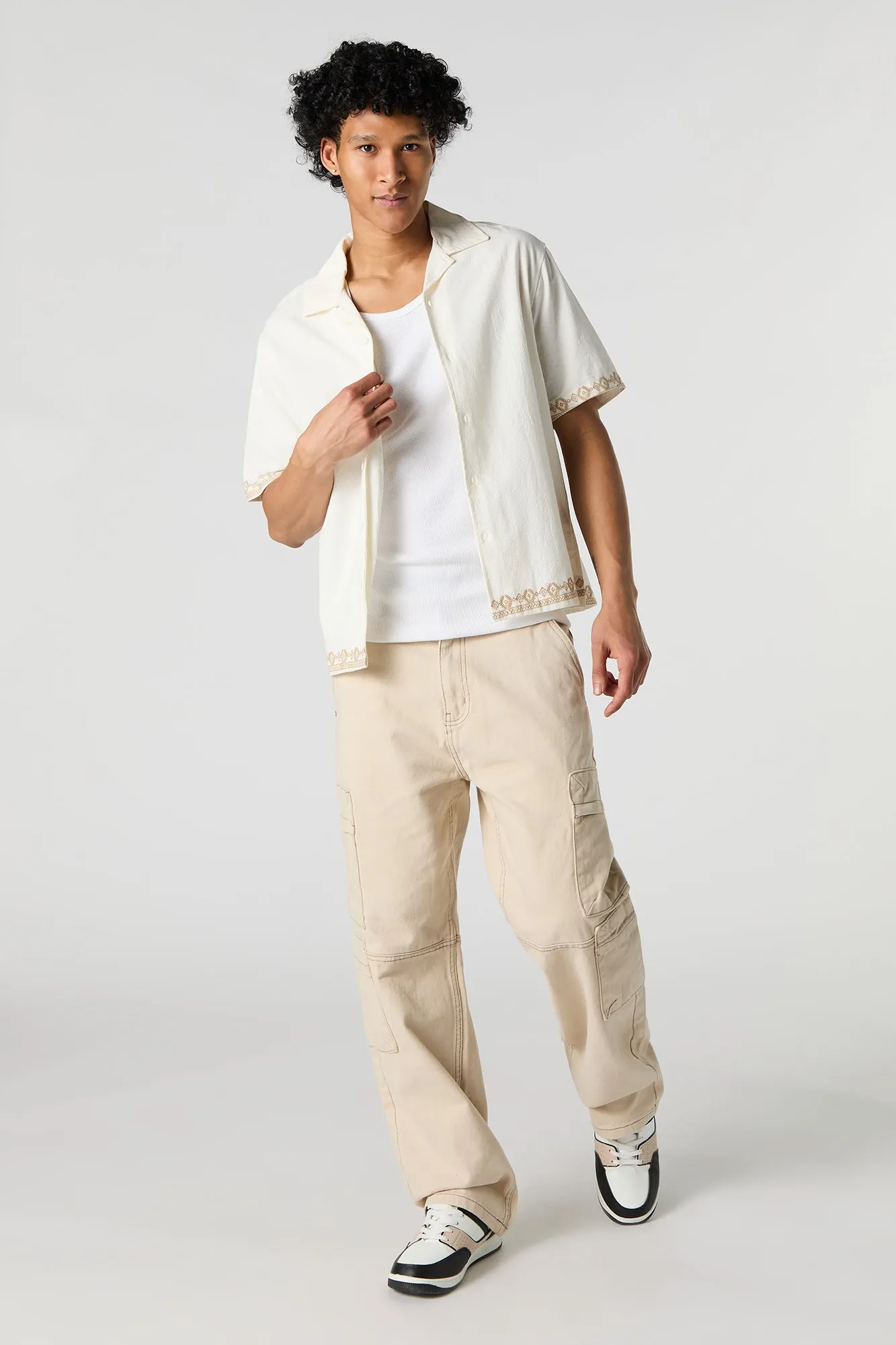 Embroidered Trim Textured Button-Up Top sold by Urban Planet product image thumbnail 3