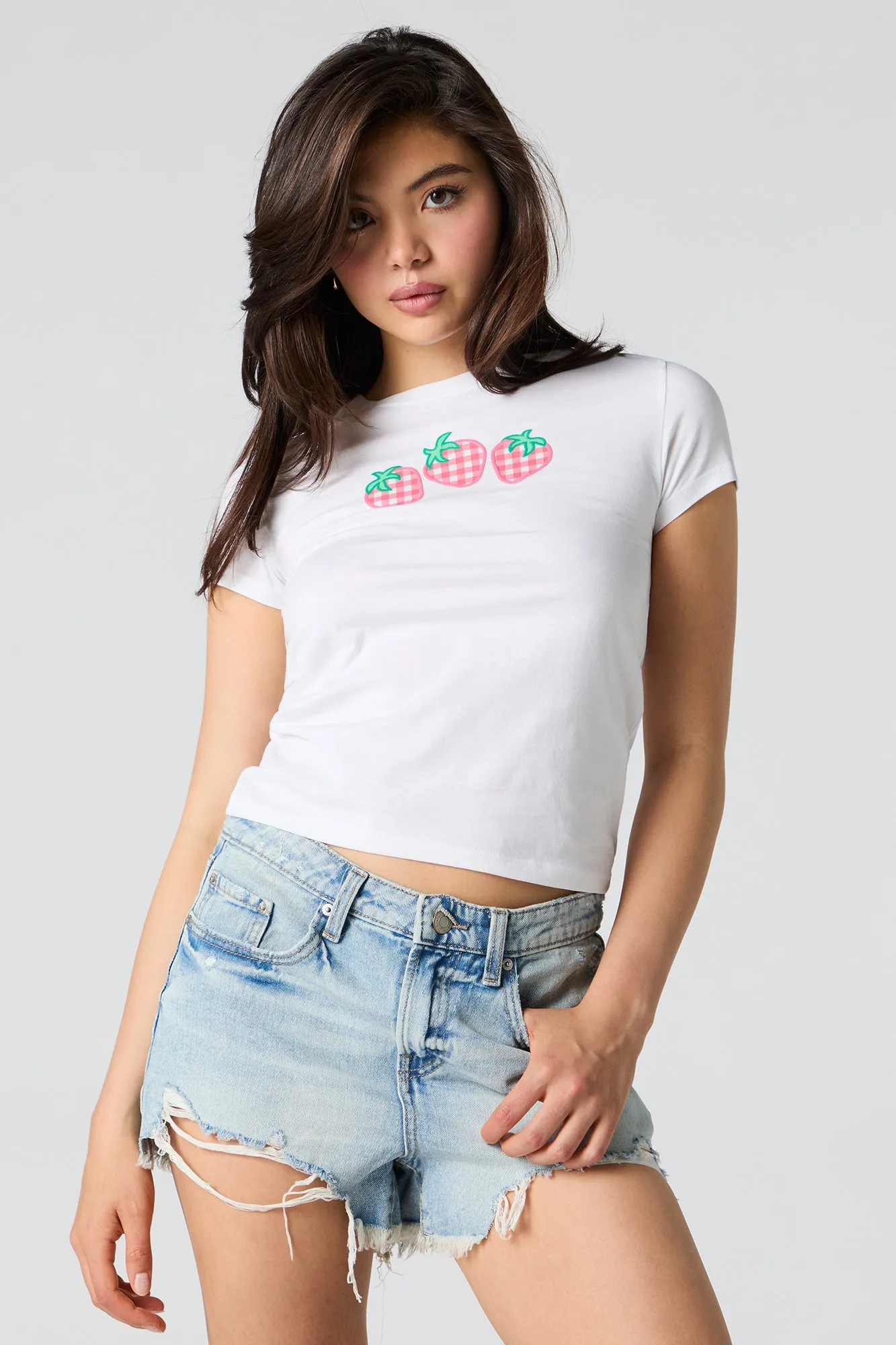 Strawberry Embroidered Fitted T-Shirt sold by Urban Planet