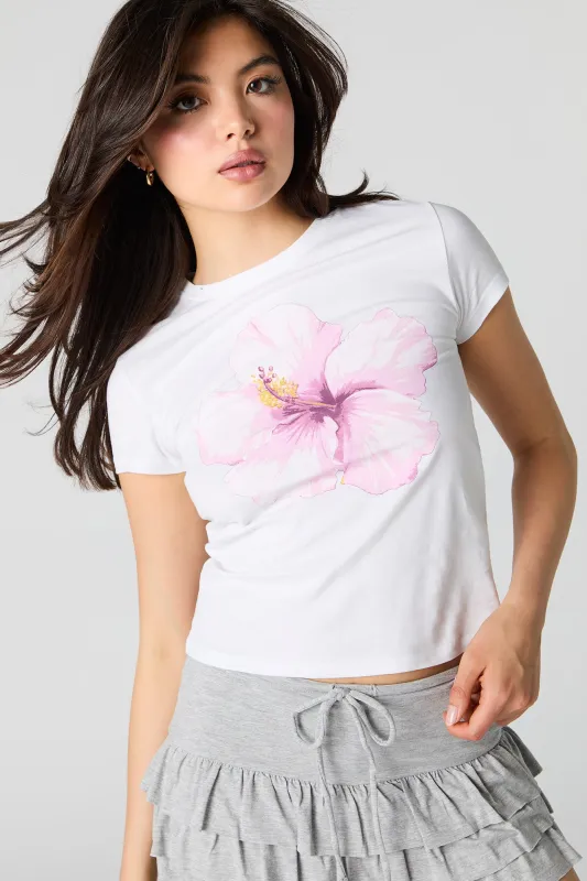 Hibiscus Graphic Fitted T-Shirt sold by Urban Planet