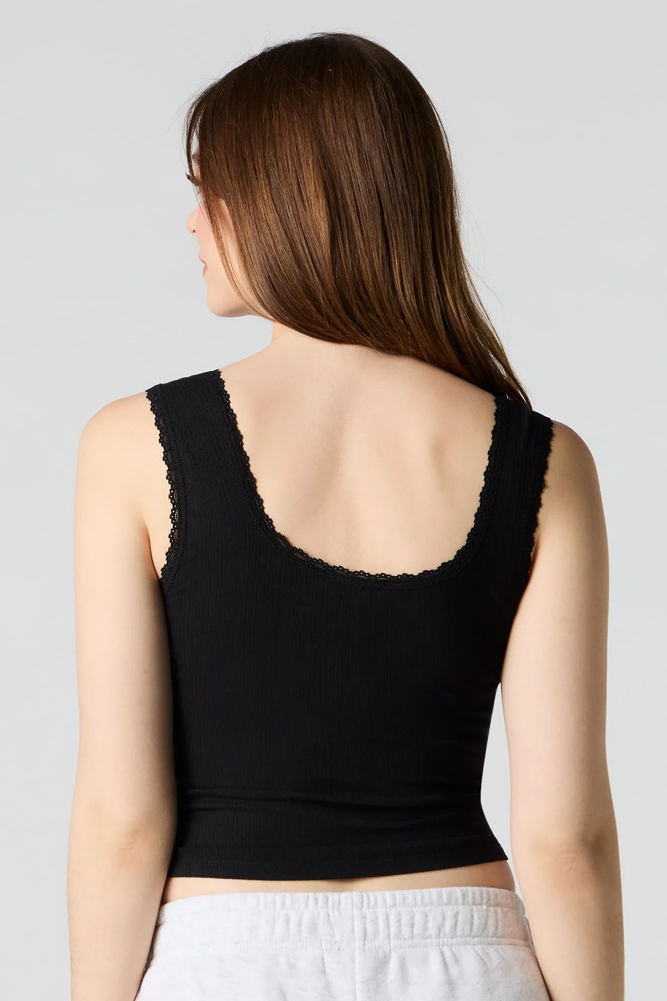 Ribbed Lace Trim Bow Tank sold by Urban Planet product image thumbnail 5