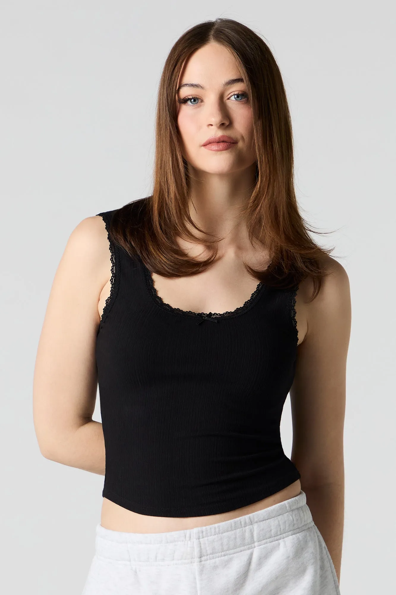 Ribbed Lace Trim Bow Tank sold by Urban Planet product image thumbnail 4